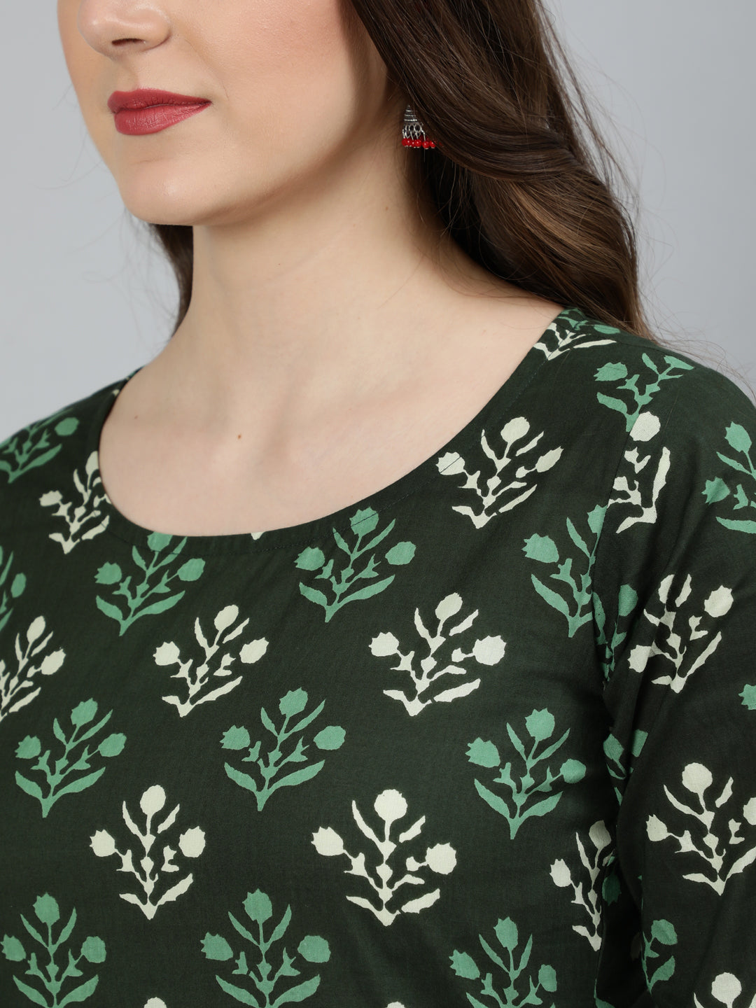 Green Printed Kurta And Palazzo With Dupatta