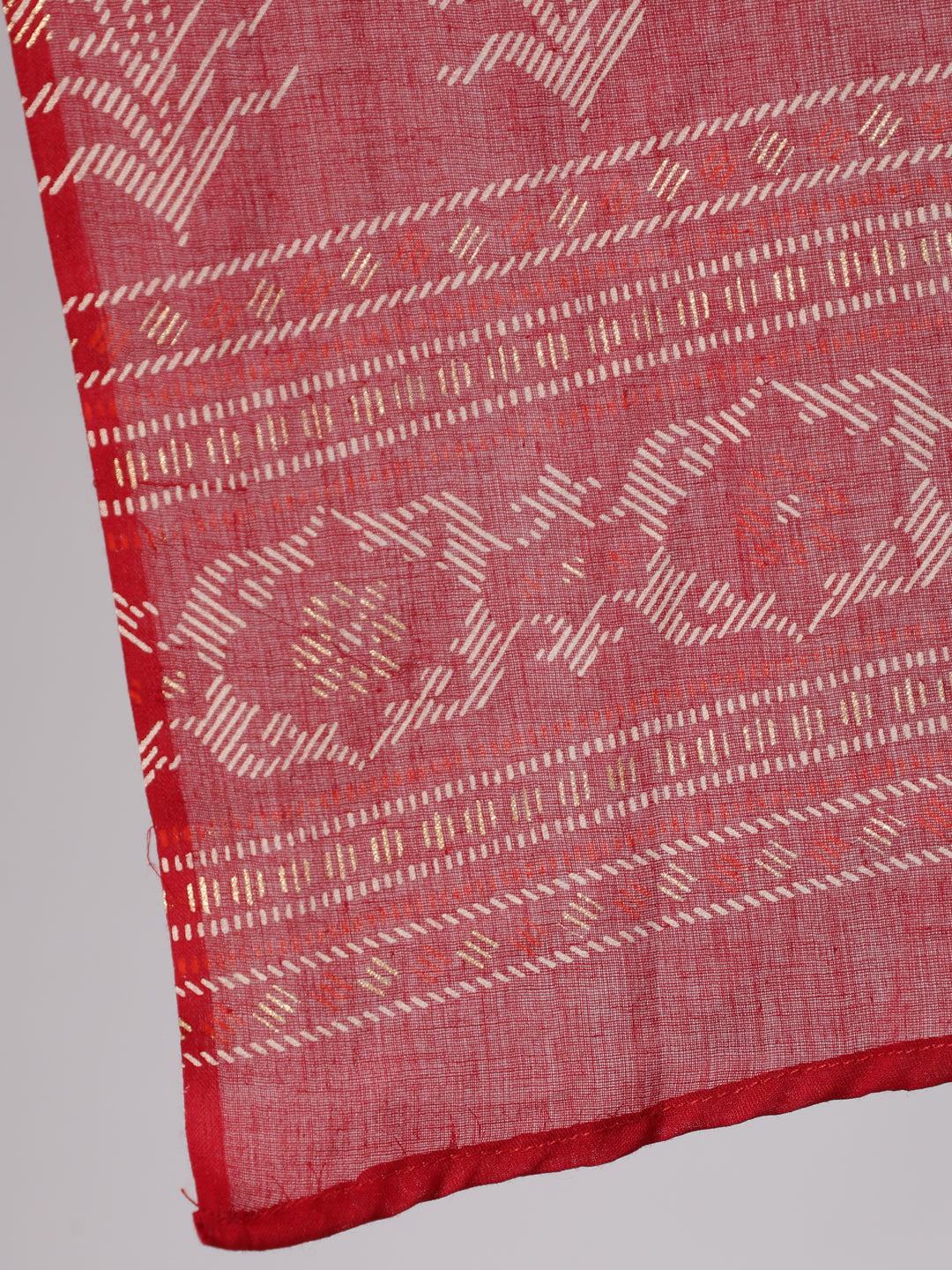 Red Printed Flared Kurta With Trouser And Dupatta
