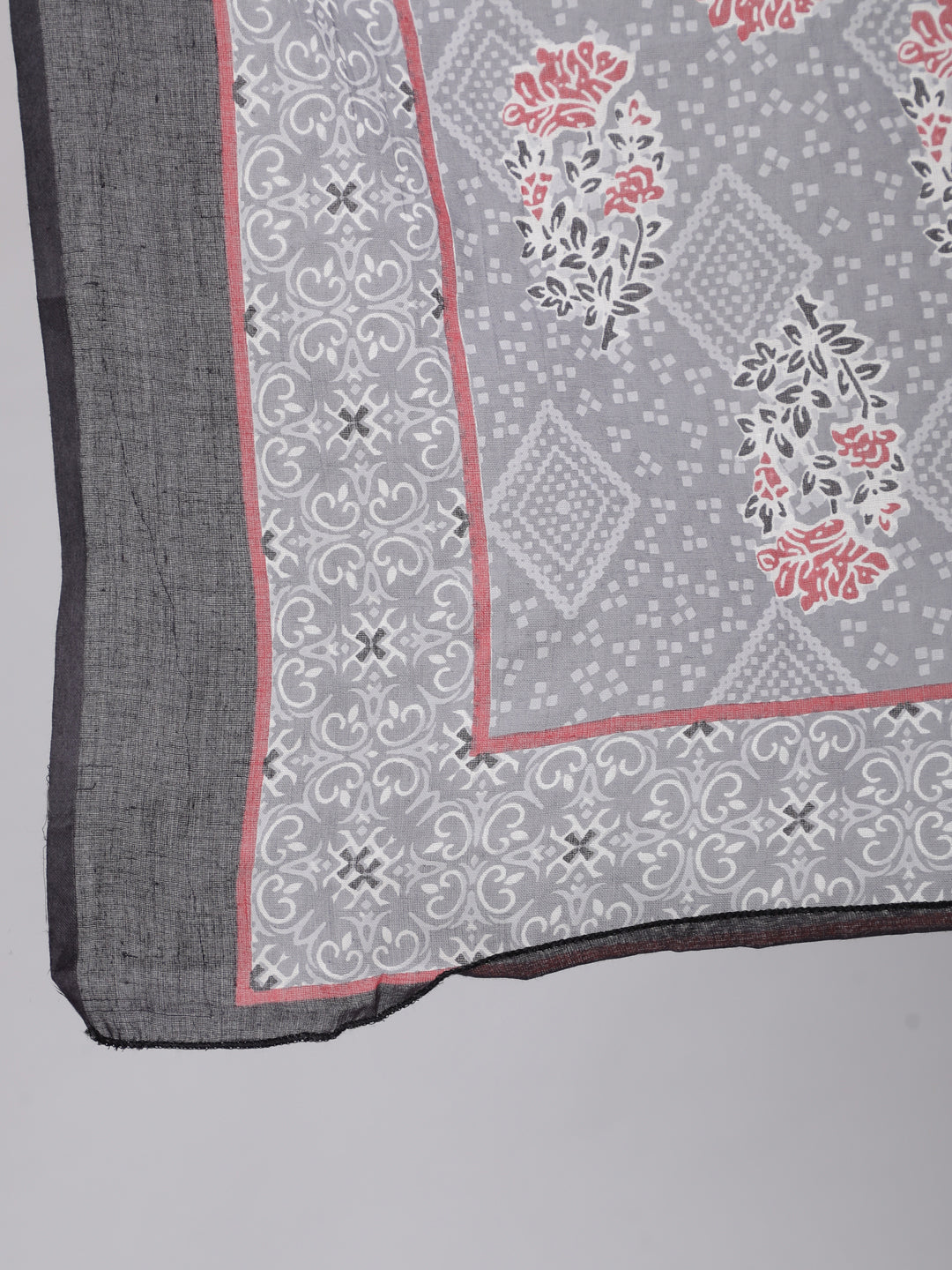 Grey Silver Striped Printed Kurta With Palazzo And Dupatta