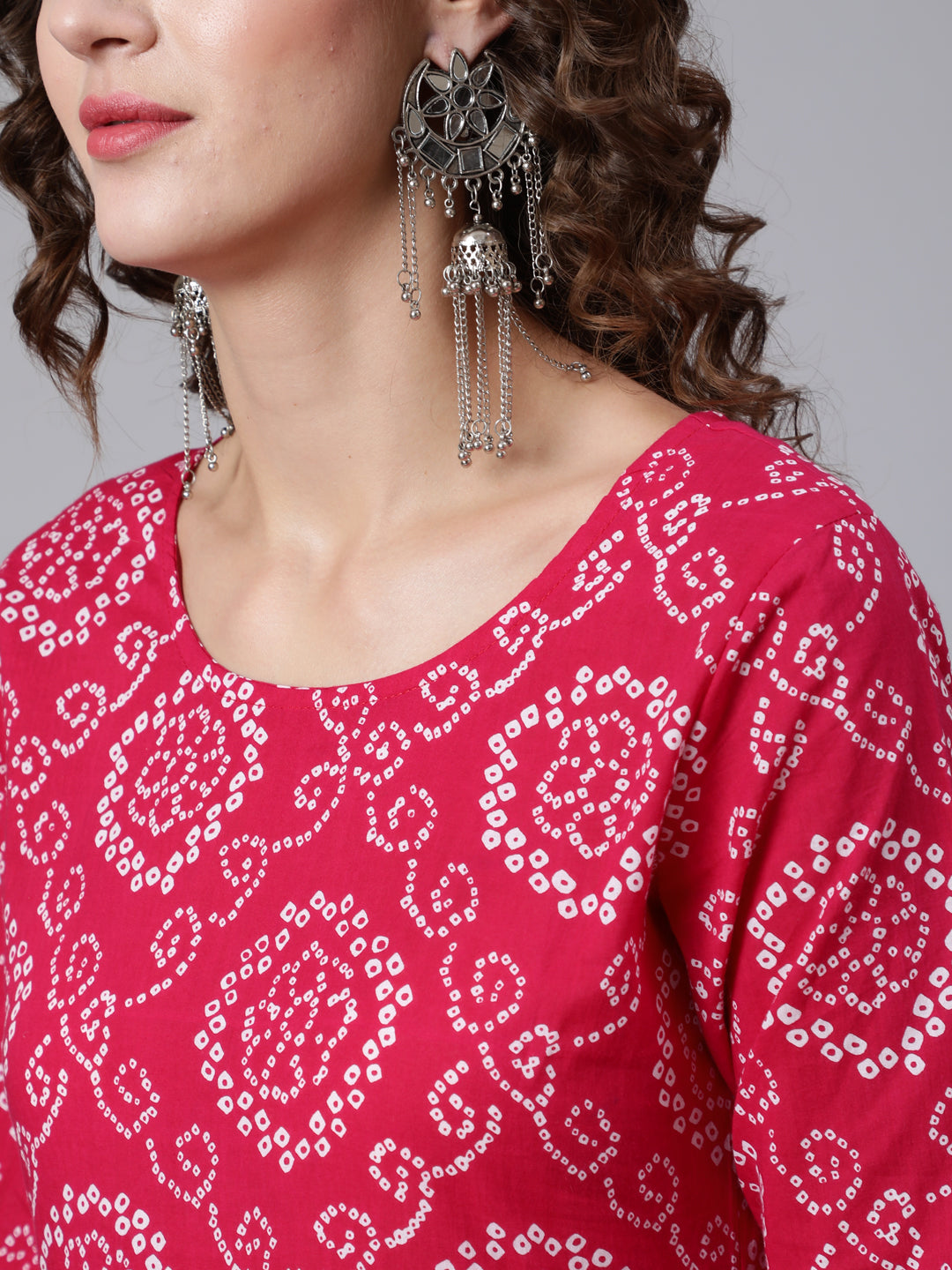 Pink Bandhini Printed Flared Kurta With Trouser With Dupatta