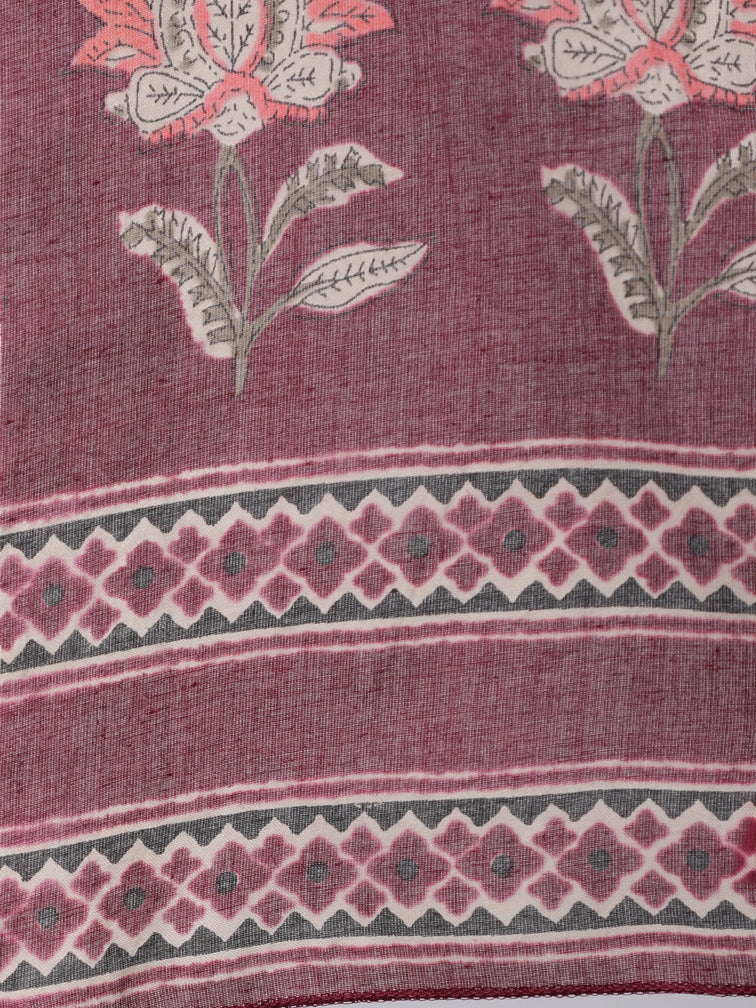 Burgundy Ethnic Printed Flared Kurta With Trouser And Dupatta