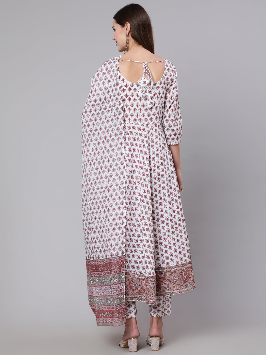 Off White Flared Kurta With Trouser & Dupatta