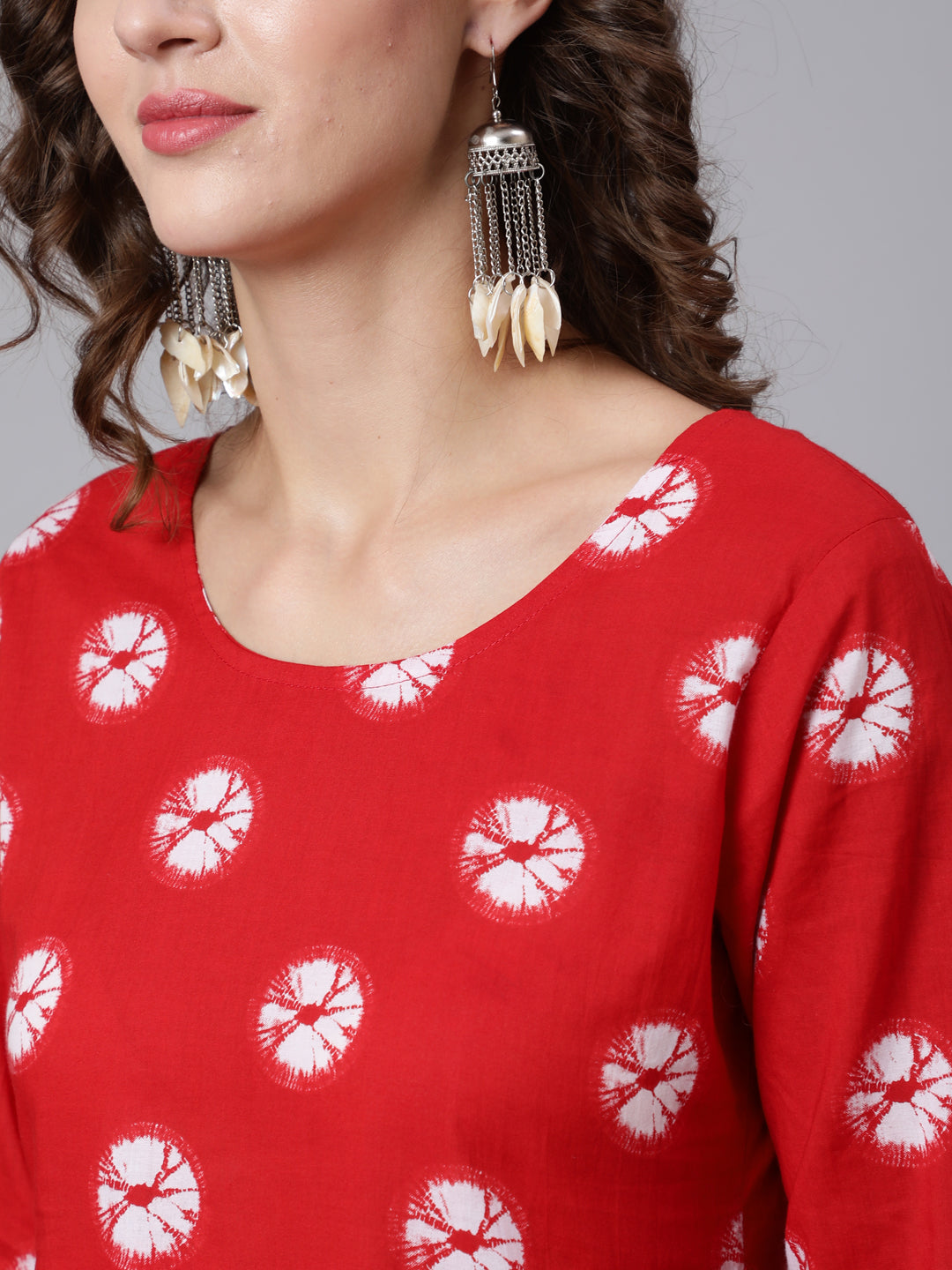 Red Dyed Printed Kurta And Trouser With Dupatta