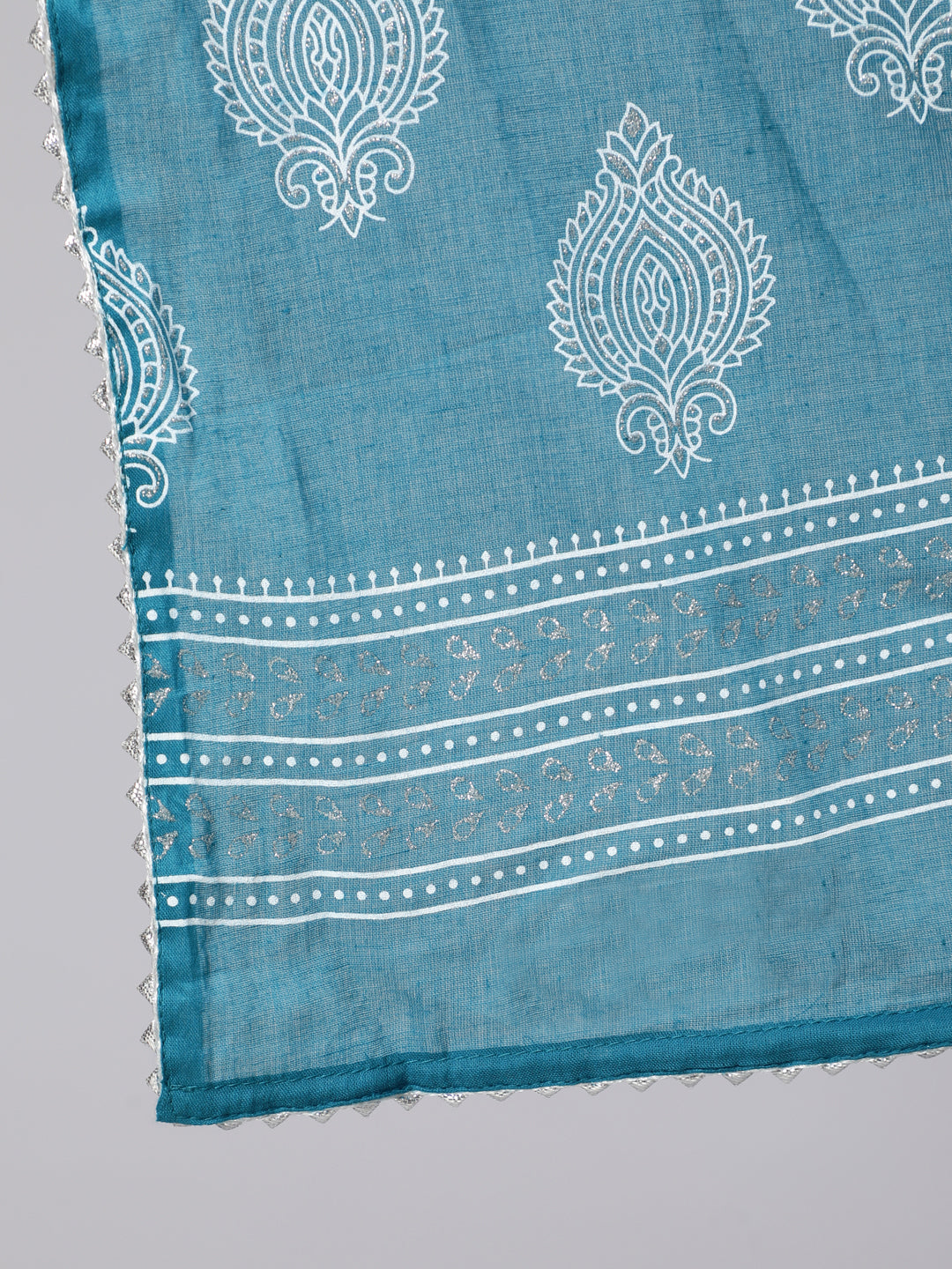 Plus Size Blue Printed Straight Kurta With Palazo & Dupatta