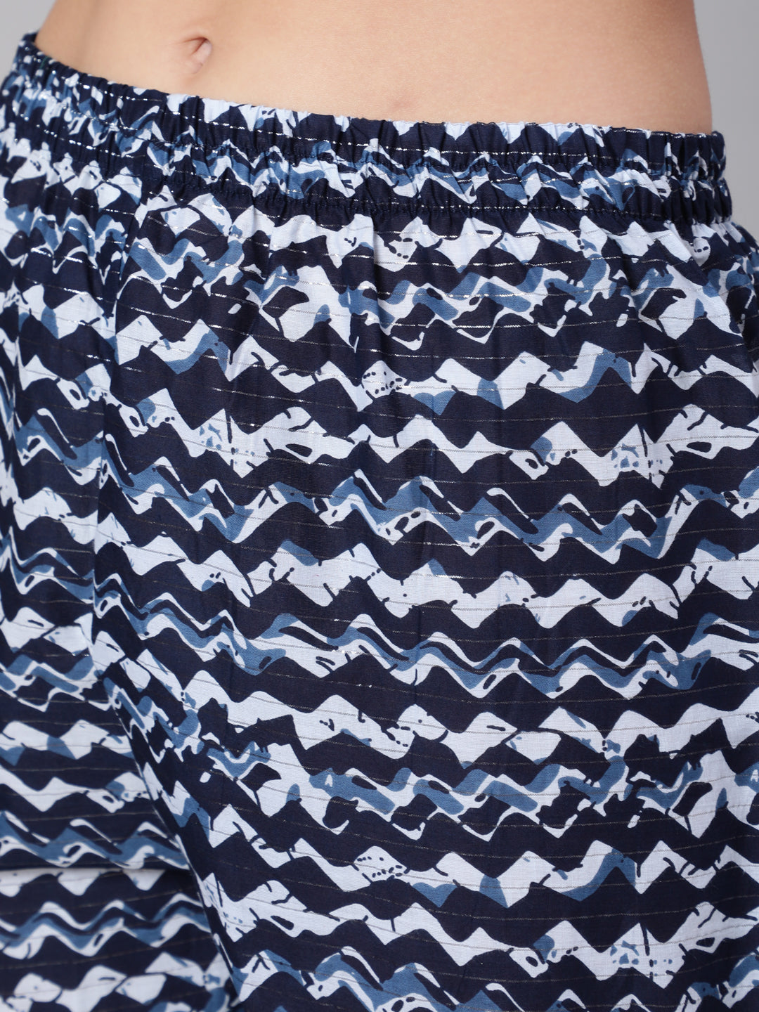 Navy Blue Printed Flared Karta With Trouser And Dupatta