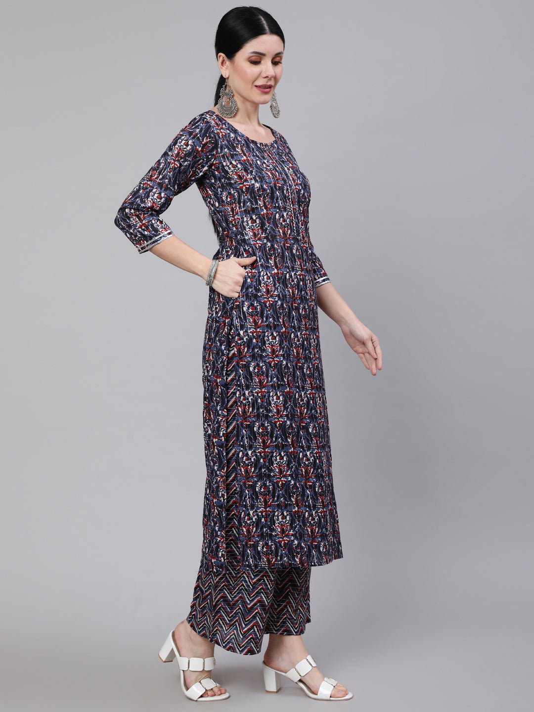 Multi Printed Straight Kurta With Palazzo & Dupatta