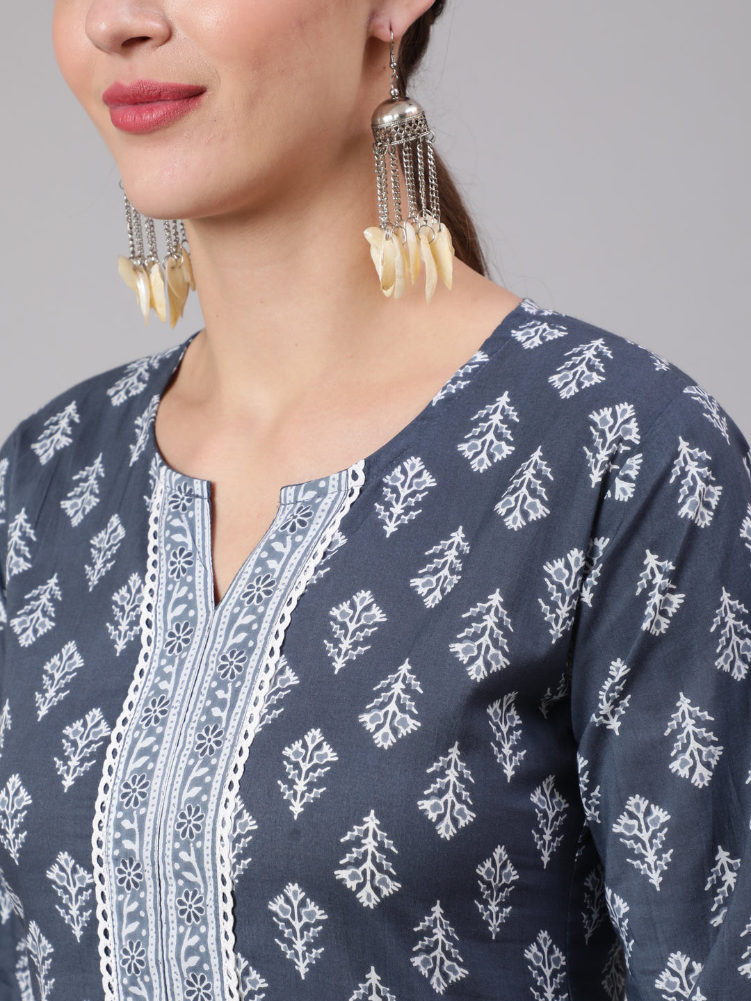 Grey Printed Straight Kurta And Palazzo