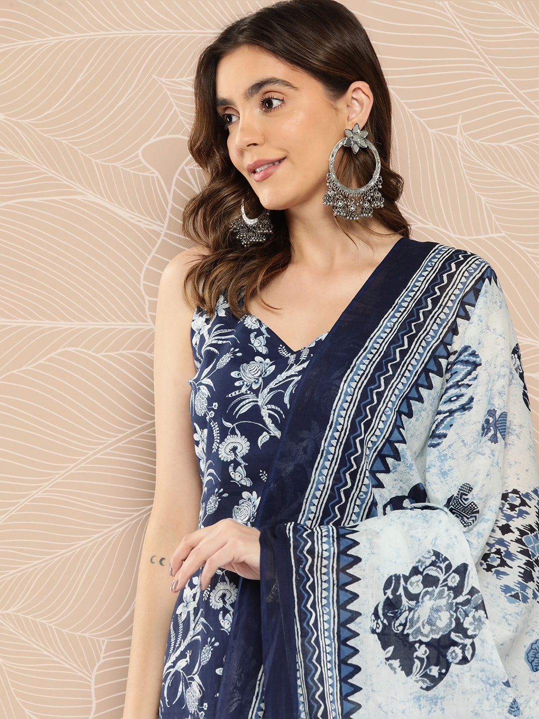 Blue Paisley Printed Straight Kurta With Trouser And Dupatta