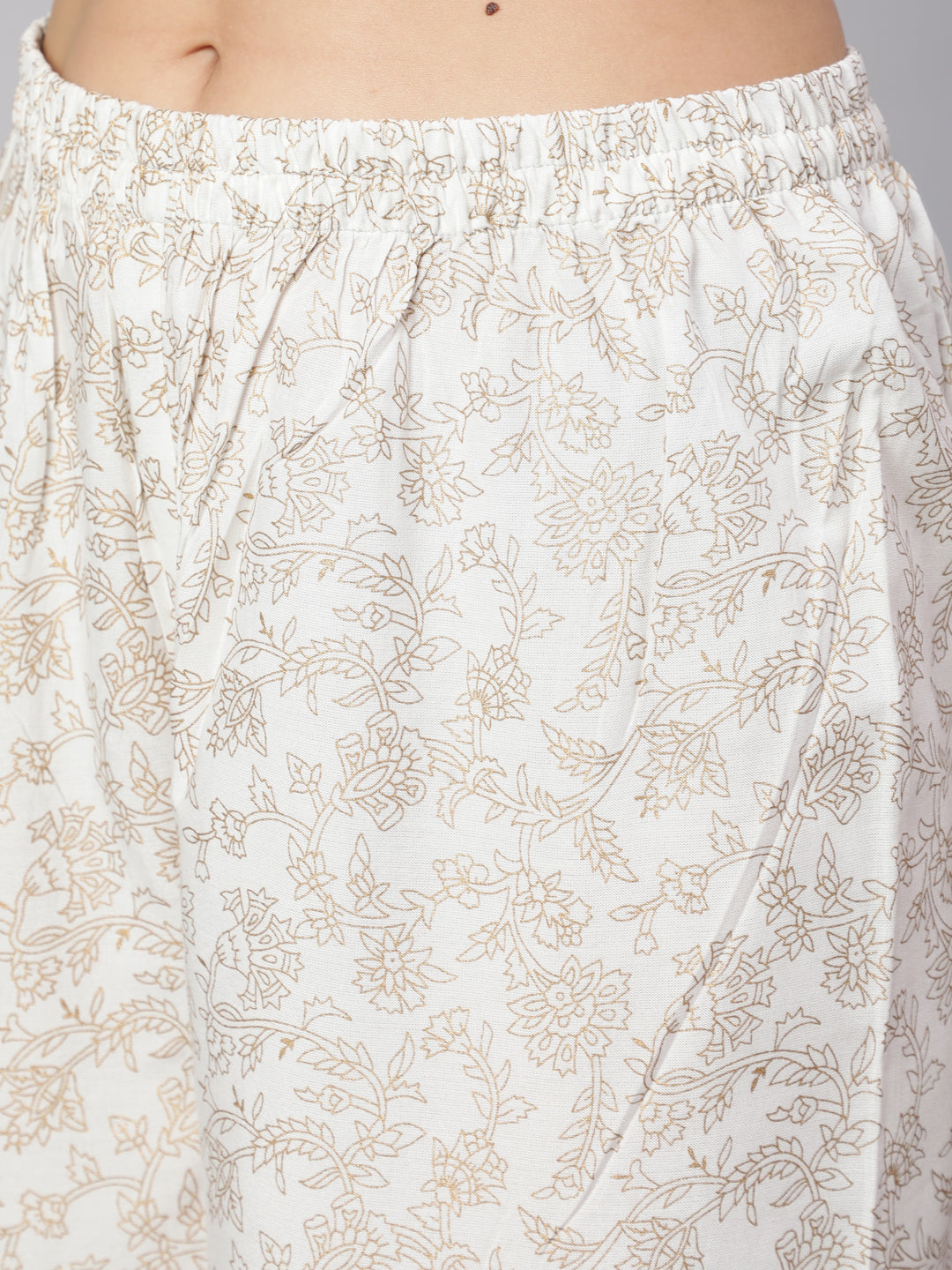 Off-White Ethnic Printed Kurta With Palazzo And Dupatta