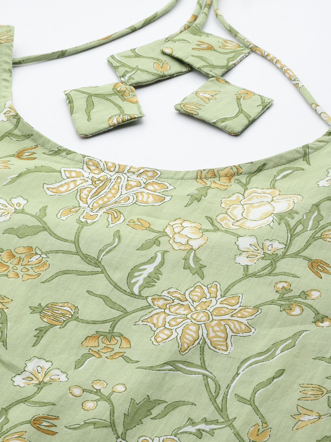 Green Floral Printed Anarkali Kurta With Trouser And Dupatta