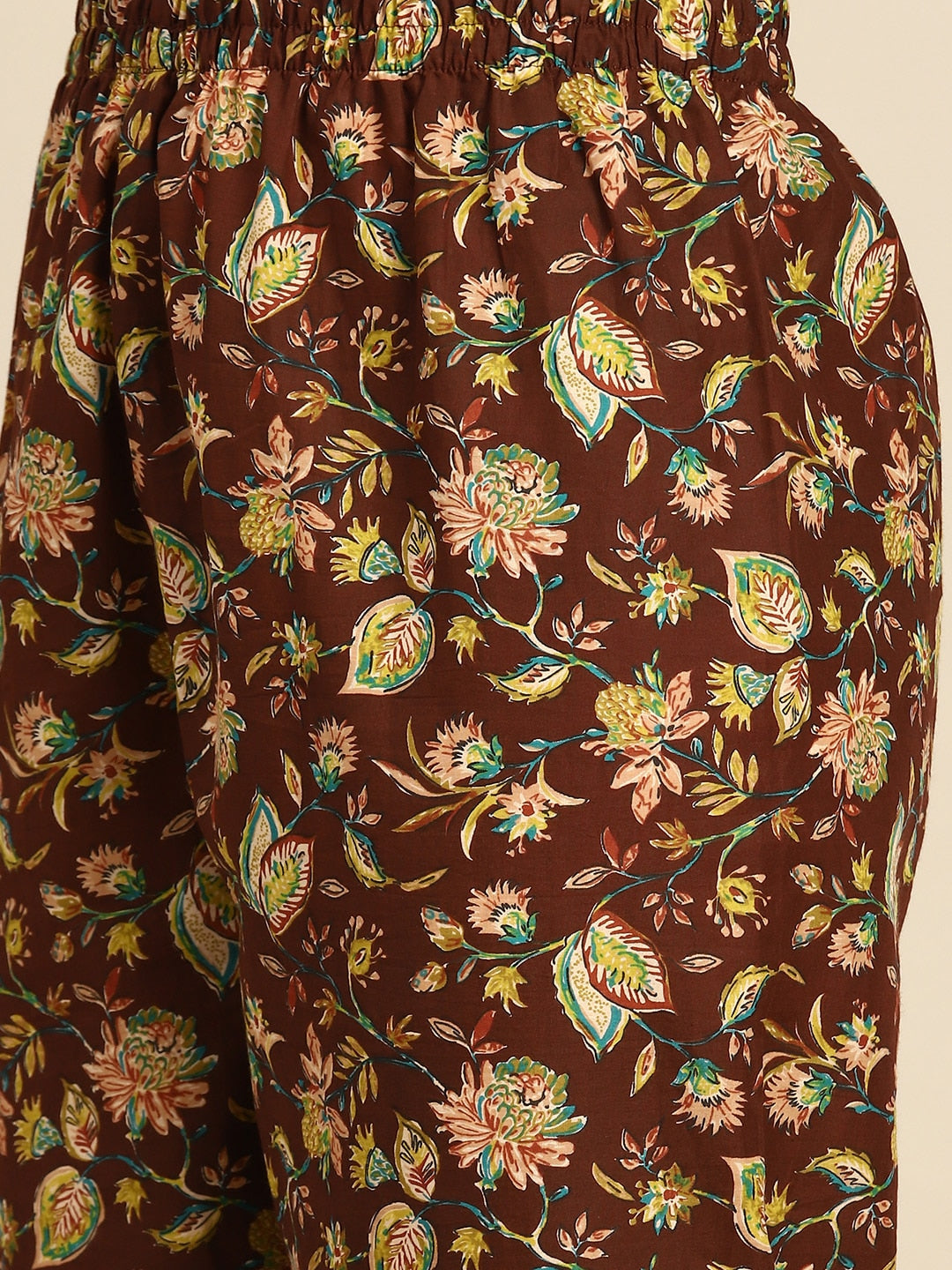 Brown Floral Printed Anarkali Kurta With Trouser And Dupatta