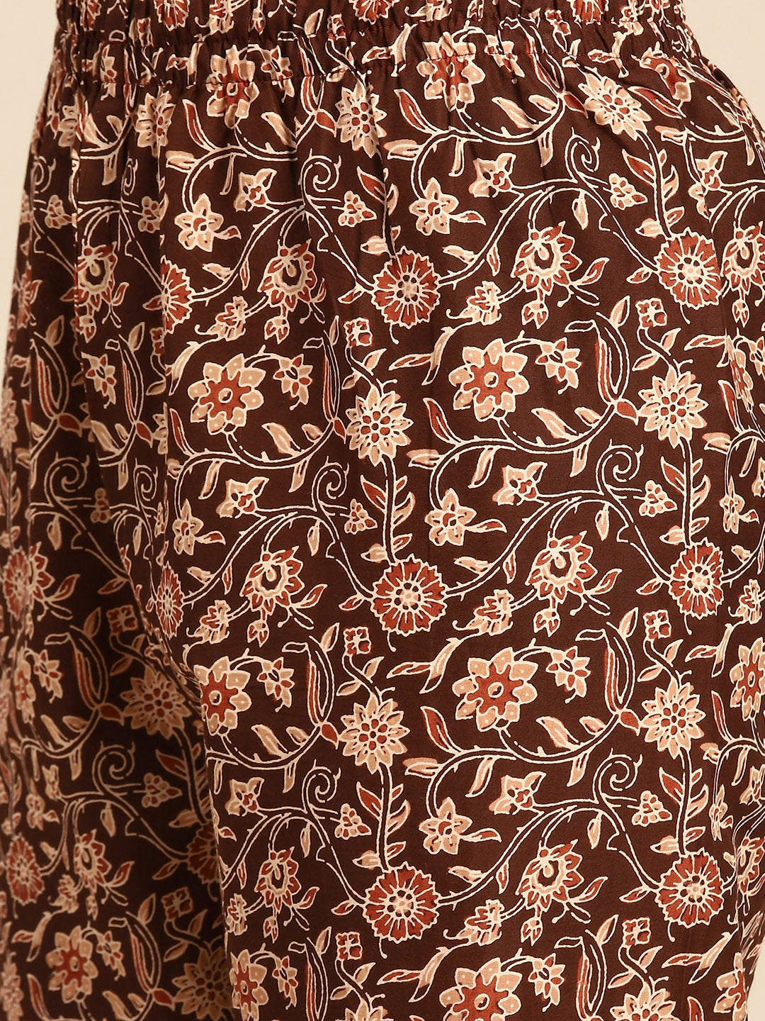 Brown Floral Printed Anarkali Kurta With Trouser And Dupatta