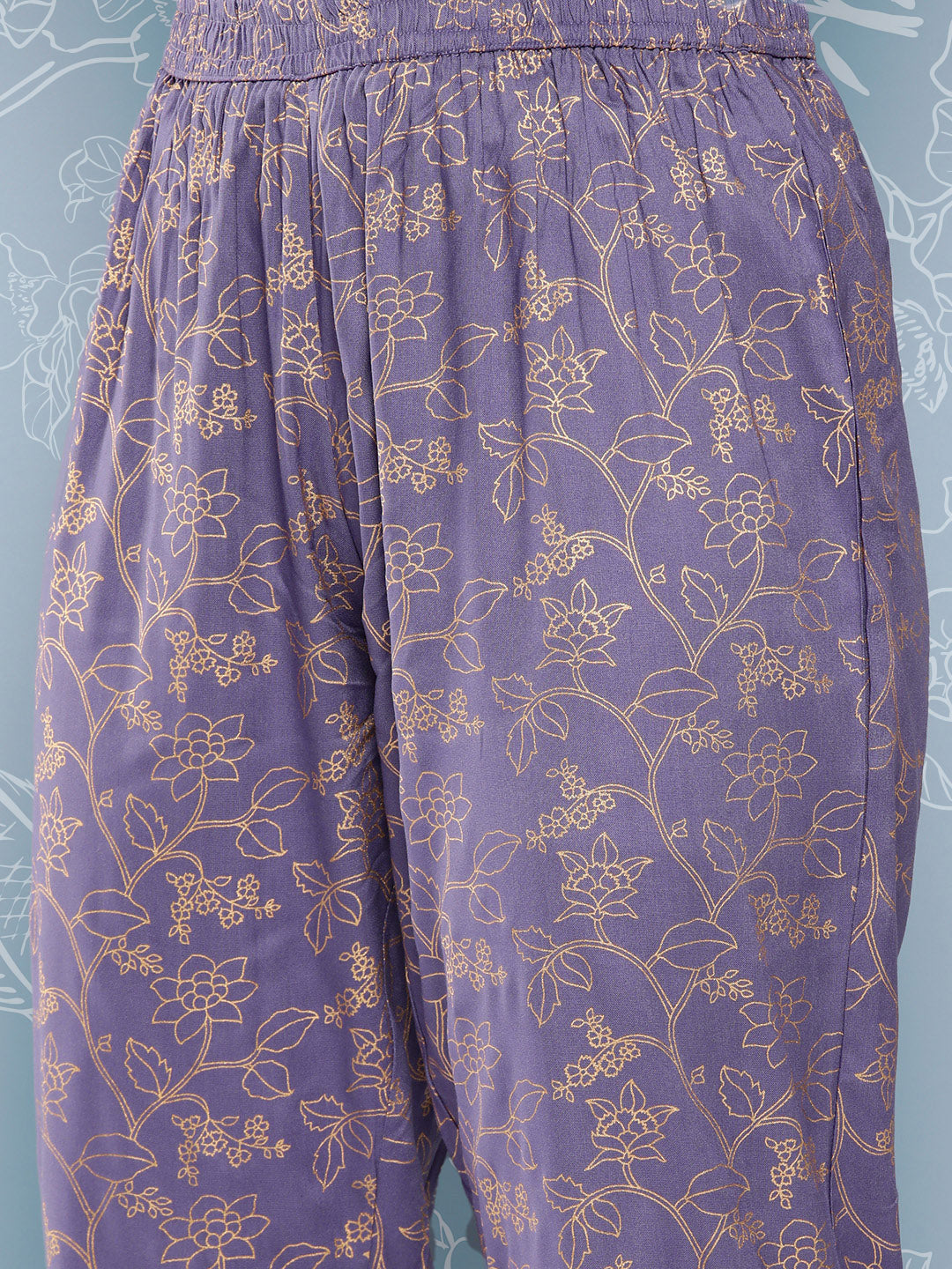 Purple Embroidered Straight Kurta With Palazzo And Net Dupatta