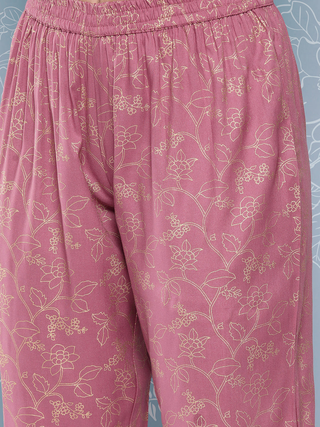 Mauve Embroidered Straight Kurta With Palazzo And Net Dupatta