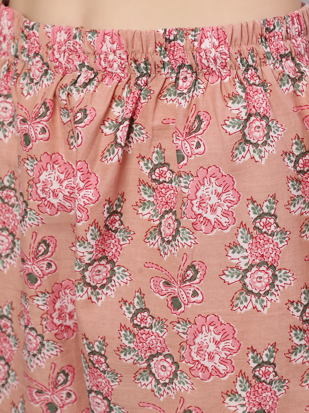 Mauve Floral Printed Anarkali Kurta With Trouser And Dupatta