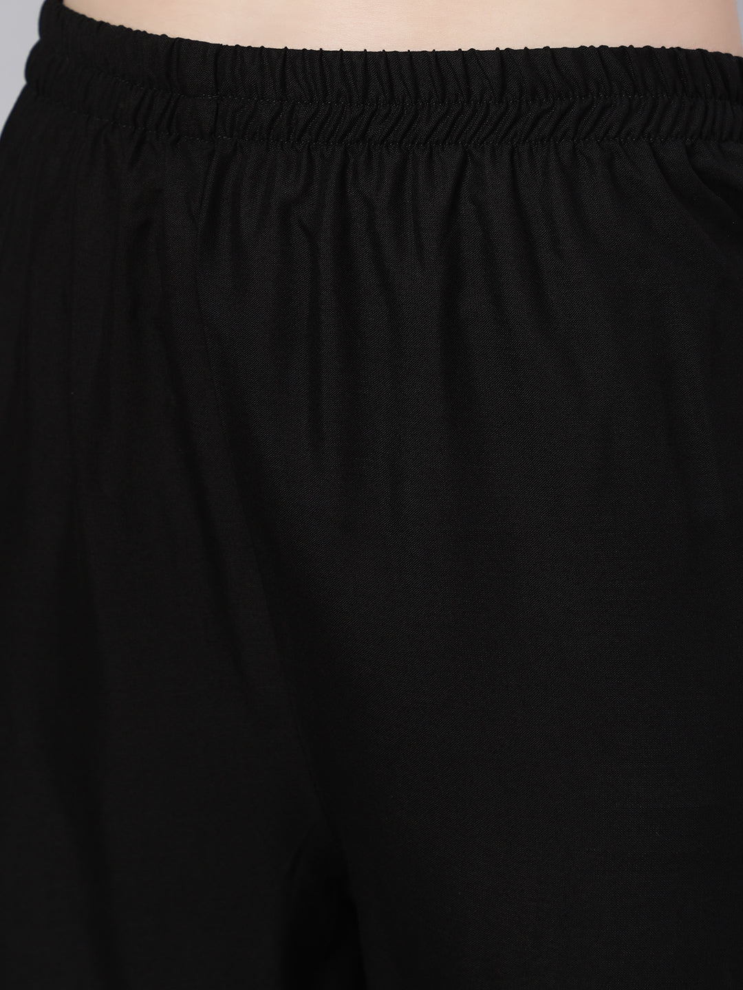 Black Embroidered Flared Kurta With Trouser And Net Dupatta