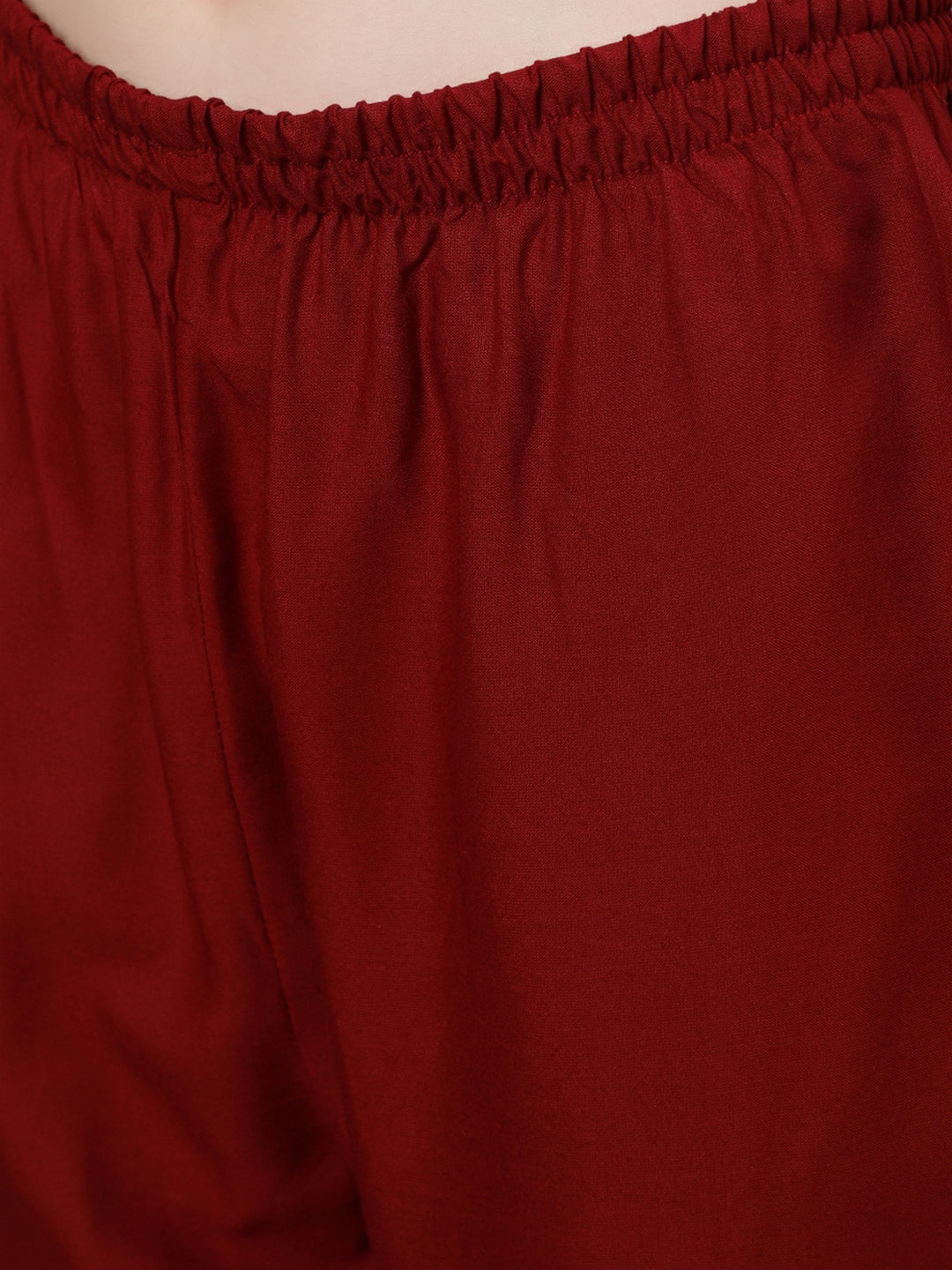 Maroon Embroidered Naira Cut Kurta With Trouser And Net Dupatta