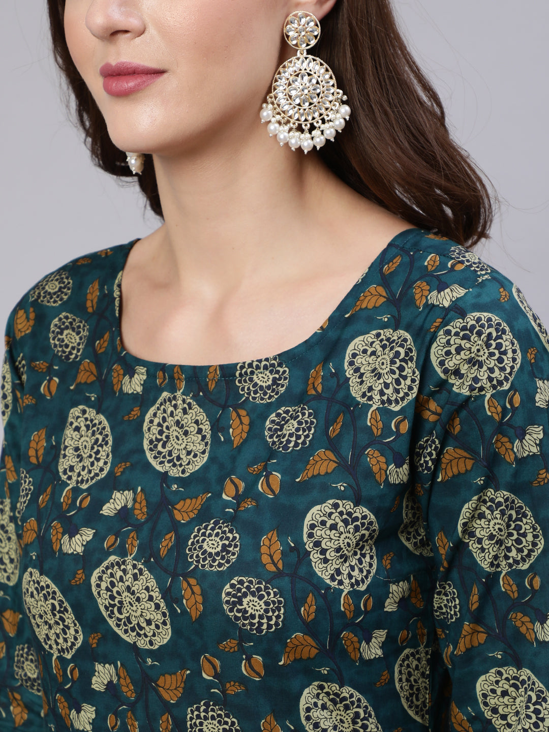 Green Floral Printed Anarkali Kurta With Trouser And Dupatta