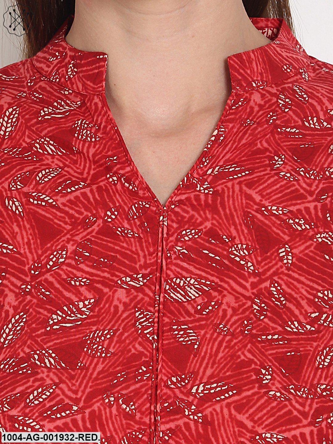 Red Printed 3/4 Sleeve Cotton Anarkali Kurta