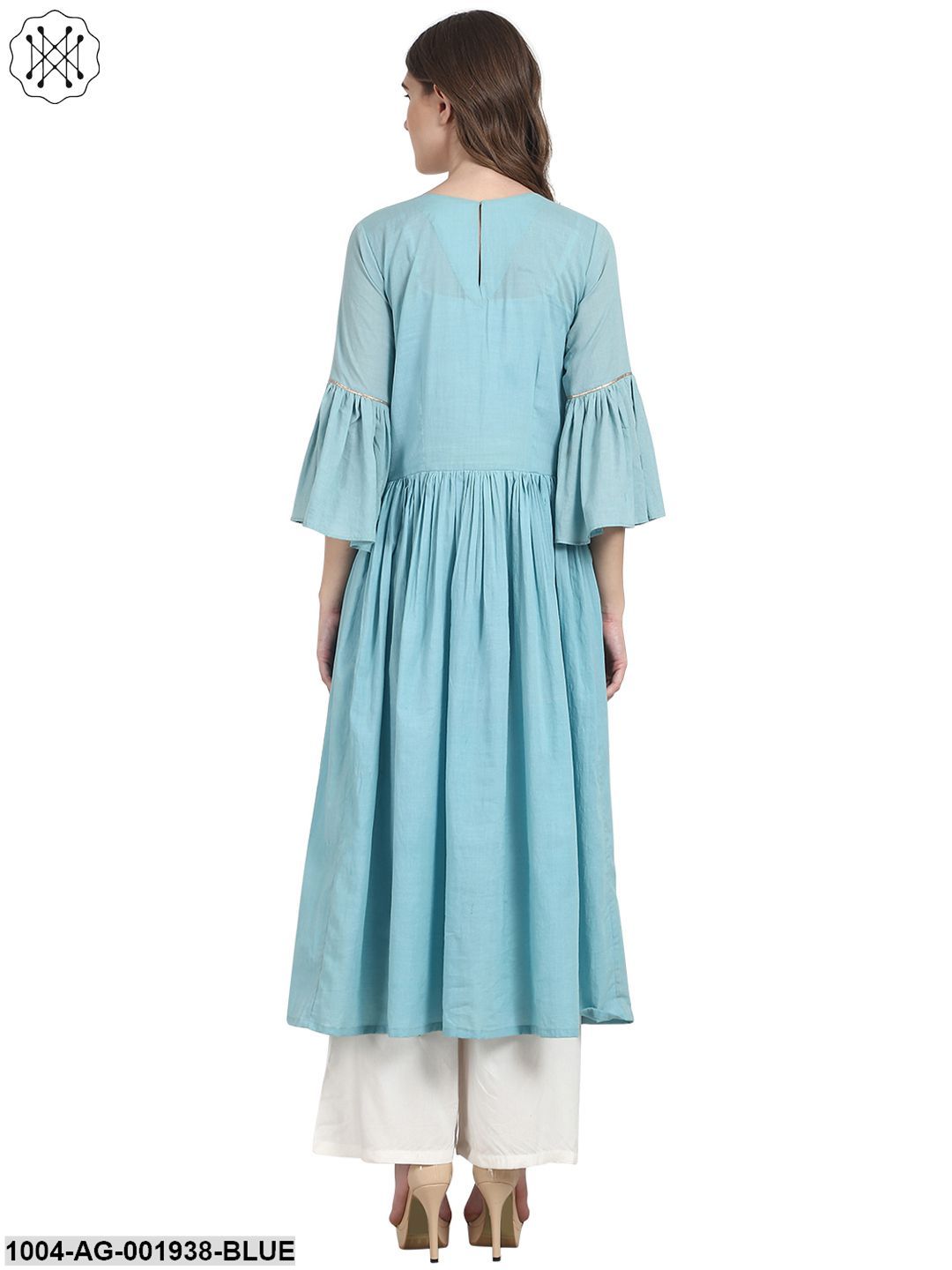 Blue 3/4 Sleeve Cotton Anarkali Kurta