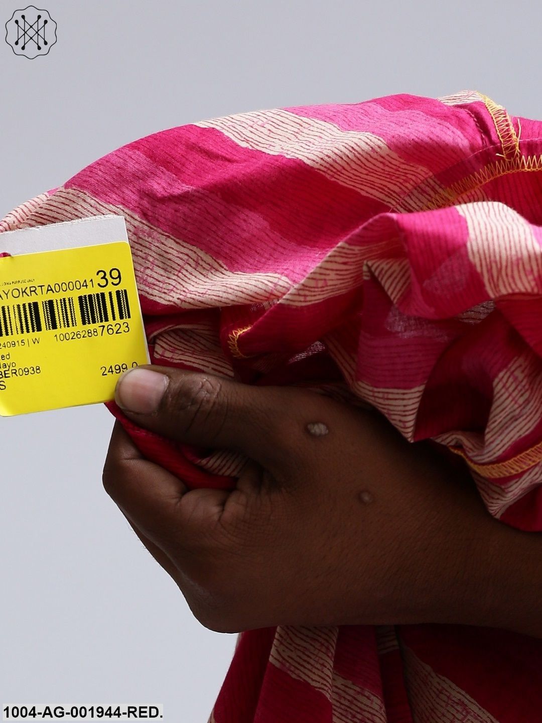 Red & White Printed Sleeveless Cotton Slub Anarkali Kurta