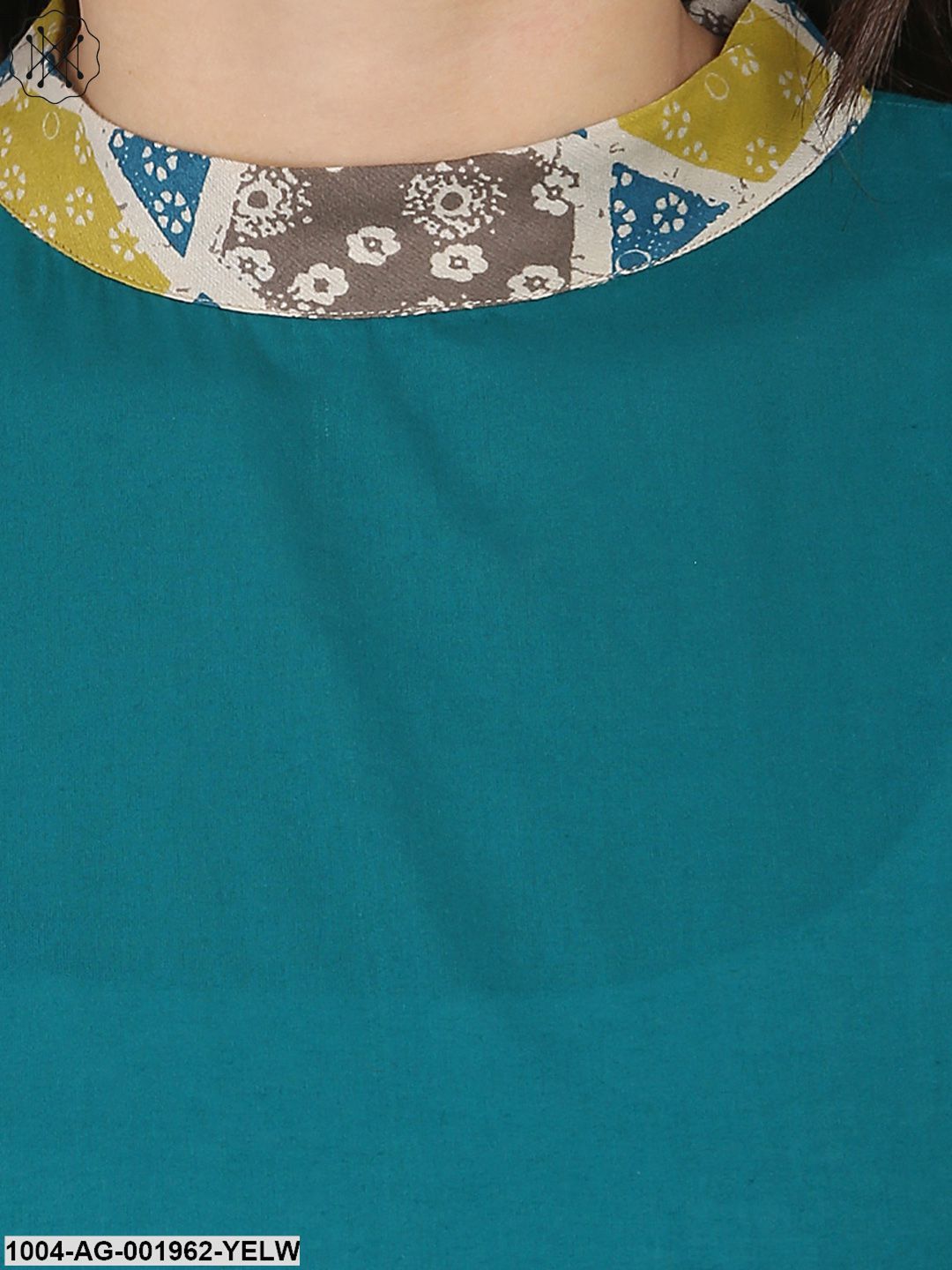 Yellow & Grey Printed 3/4Th Sleeve Cotton Anarkali Kurta