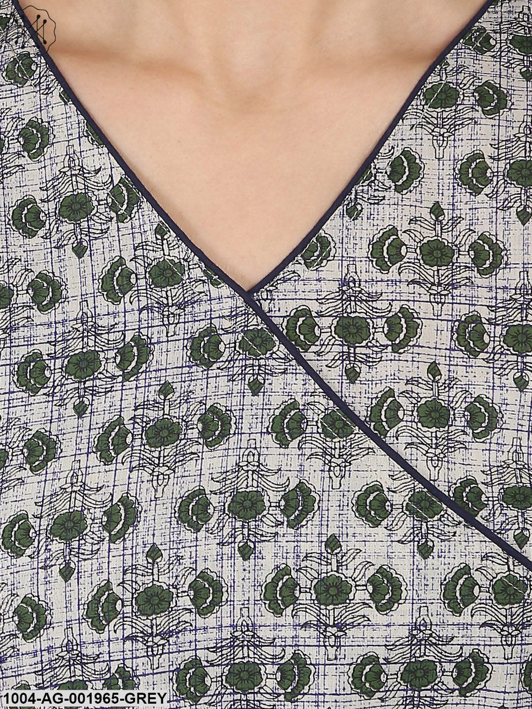 Grey Printed Half Sleeve Cotton Anarkali Kurta