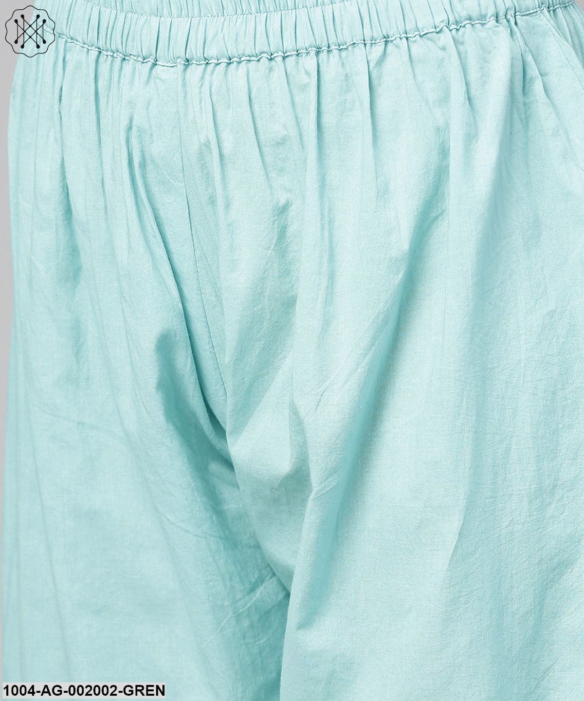 Green Printed Full Sleeve Cotton Long Straight Kurta