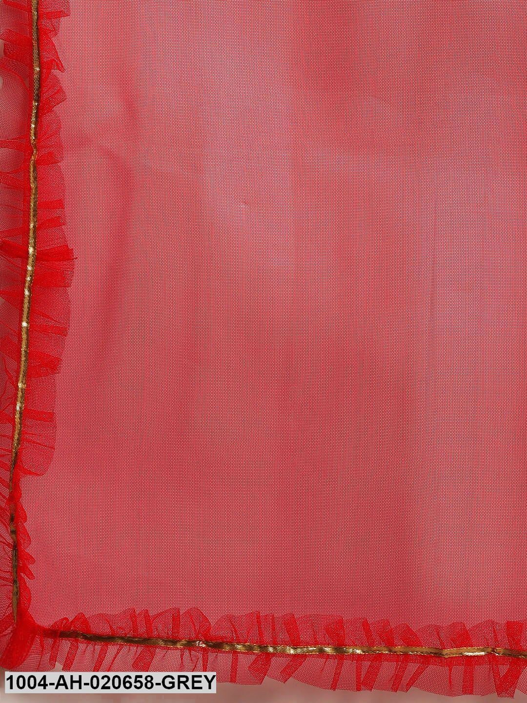 Grey & Red Printed Ready to Wear Lehenga & Blouse with Dupatta