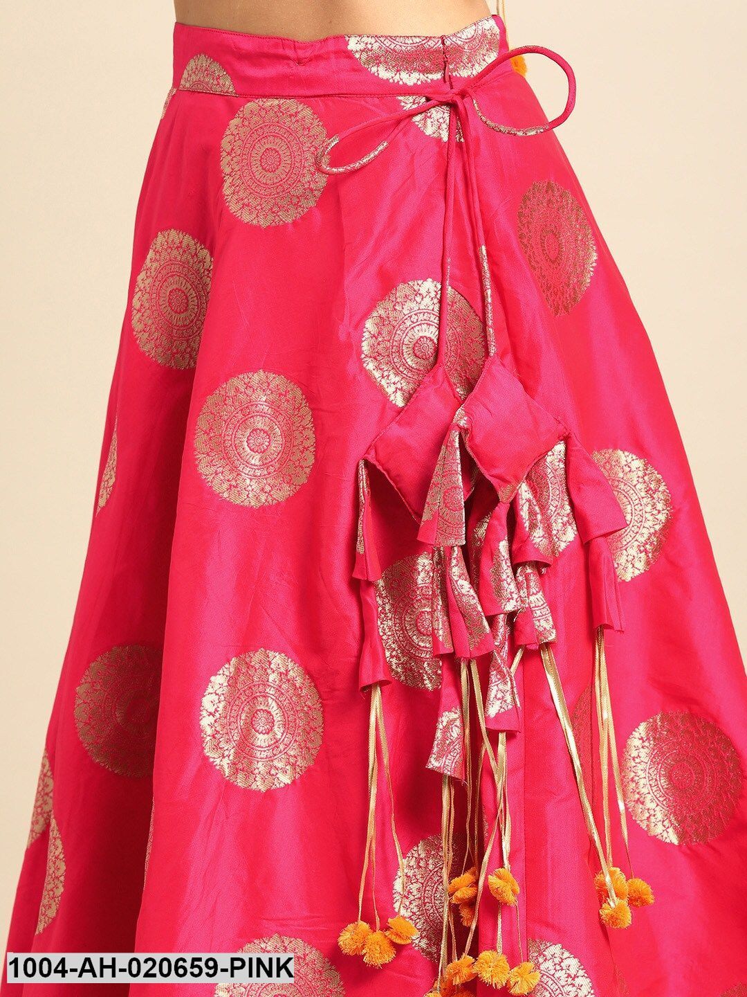 Pink & Yellow Printed Ready to Wear Lehenga & Blouse with Dupatta