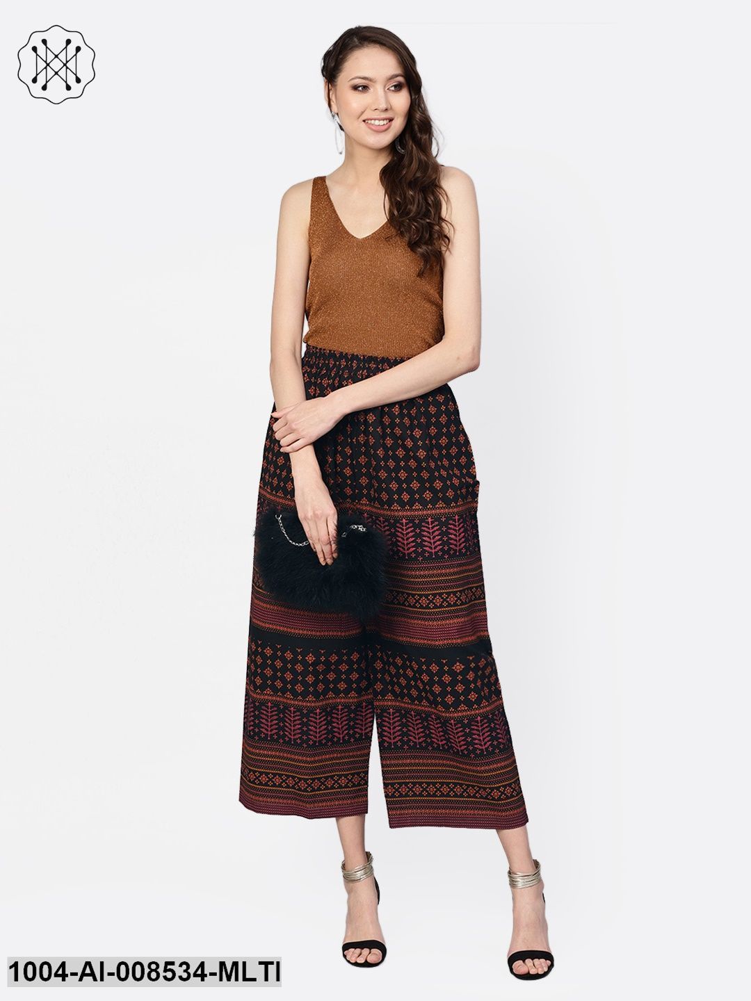 Multi Printed Cotton Ankle Length Flared Palazzo