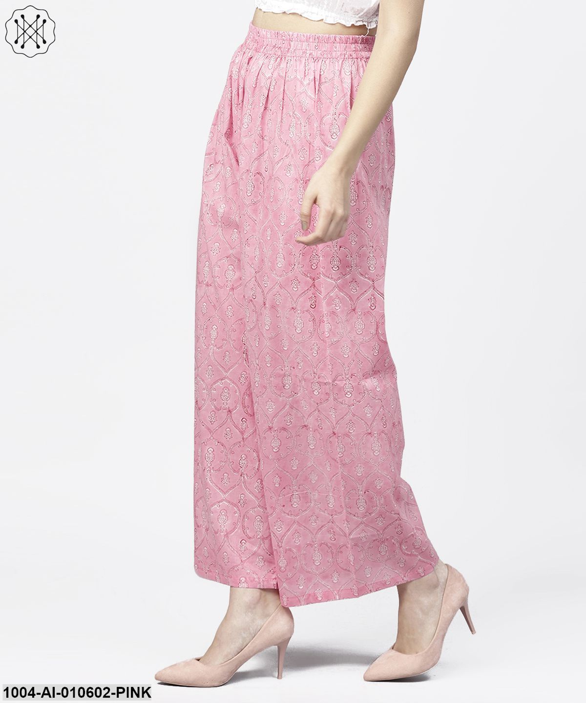 PinkPrinted Ankle Length Cotton Regular Fit Palazzo