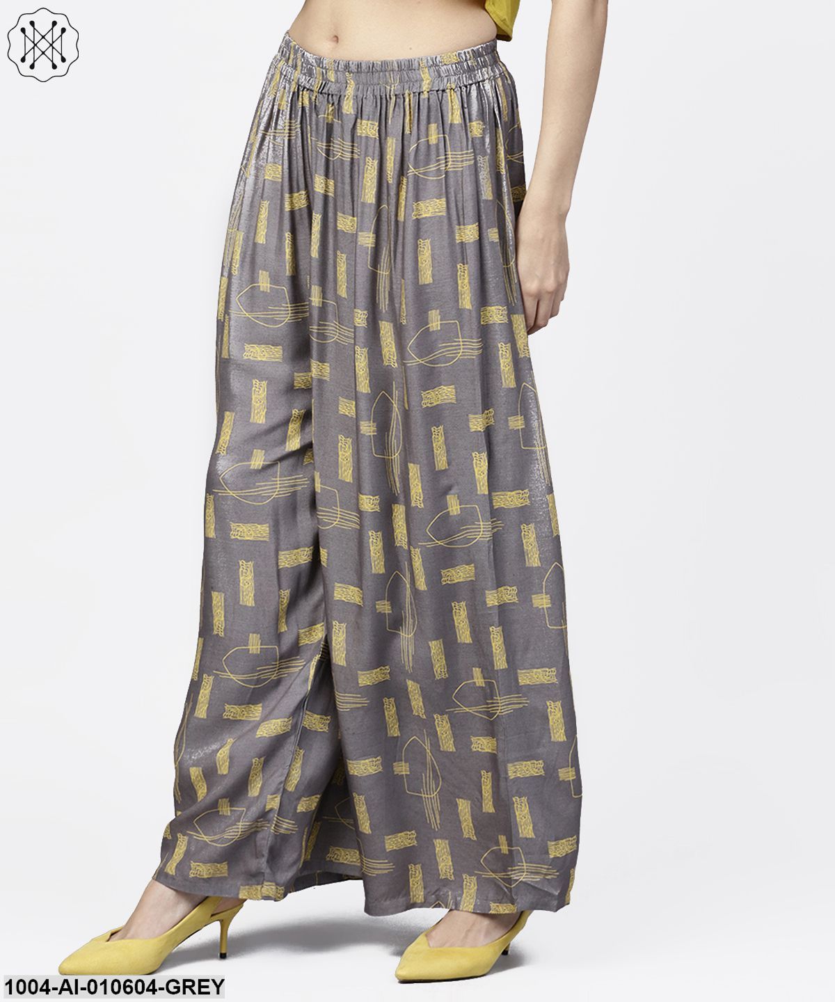 Grey Printed Ankle Length Cotton Pallazo