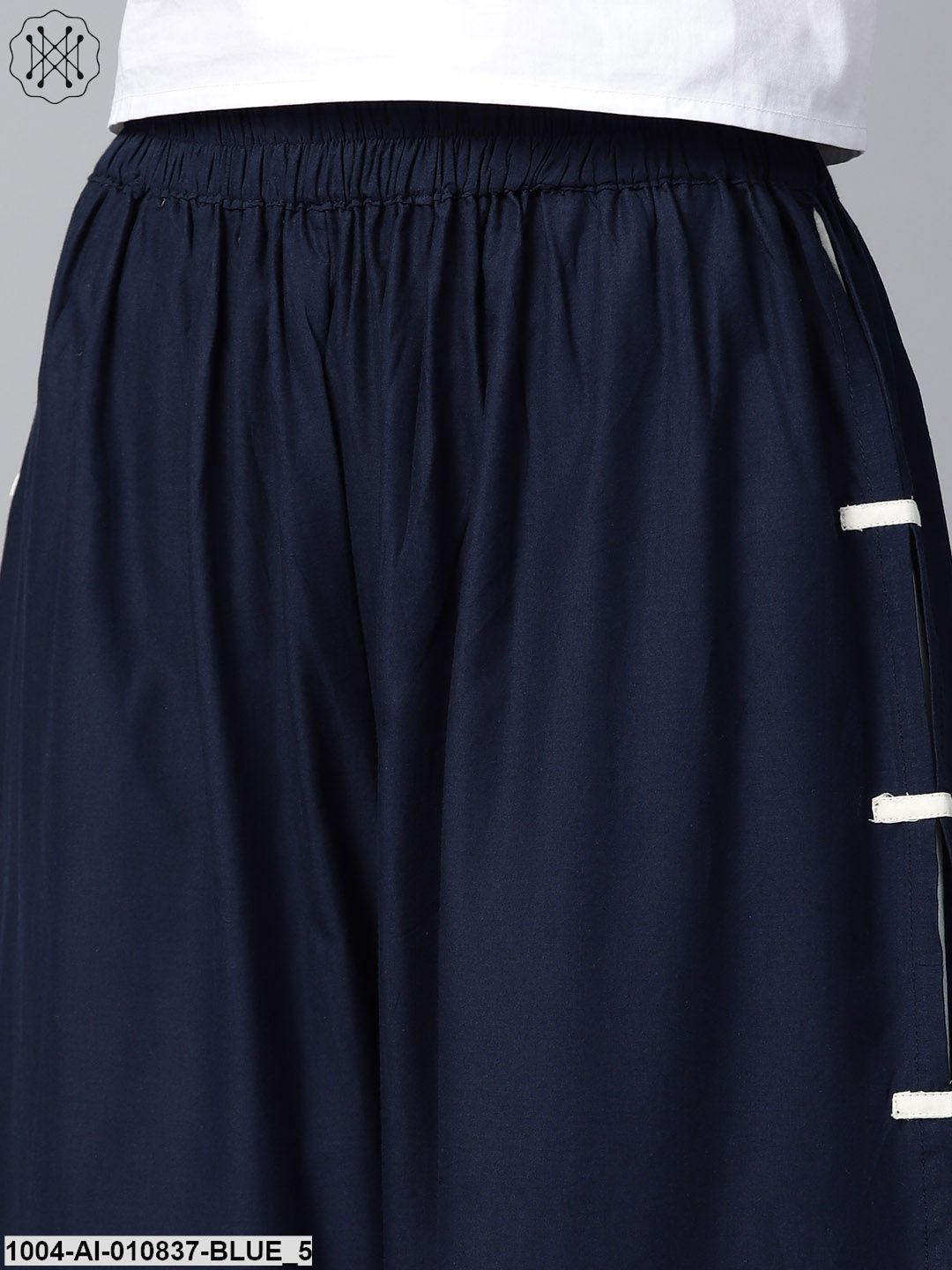 Blue And White Ankle Length Cotton Double Layer Palazzos