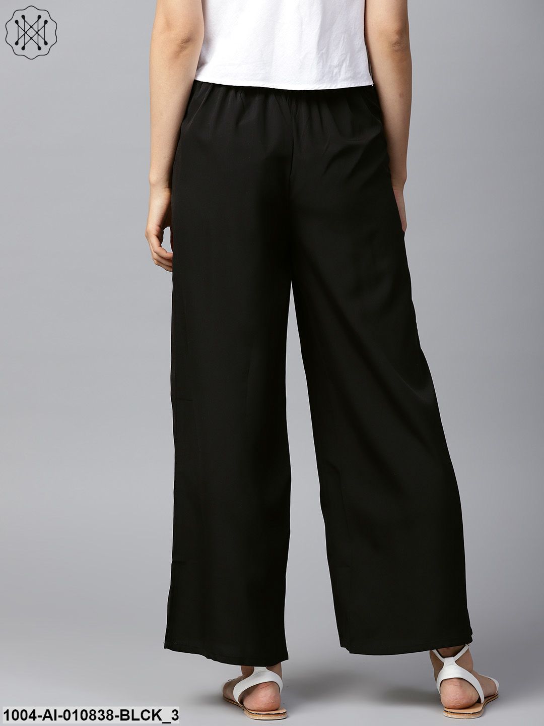 Black Solid Ankle Length Crepe Palazzo With Side Pocket