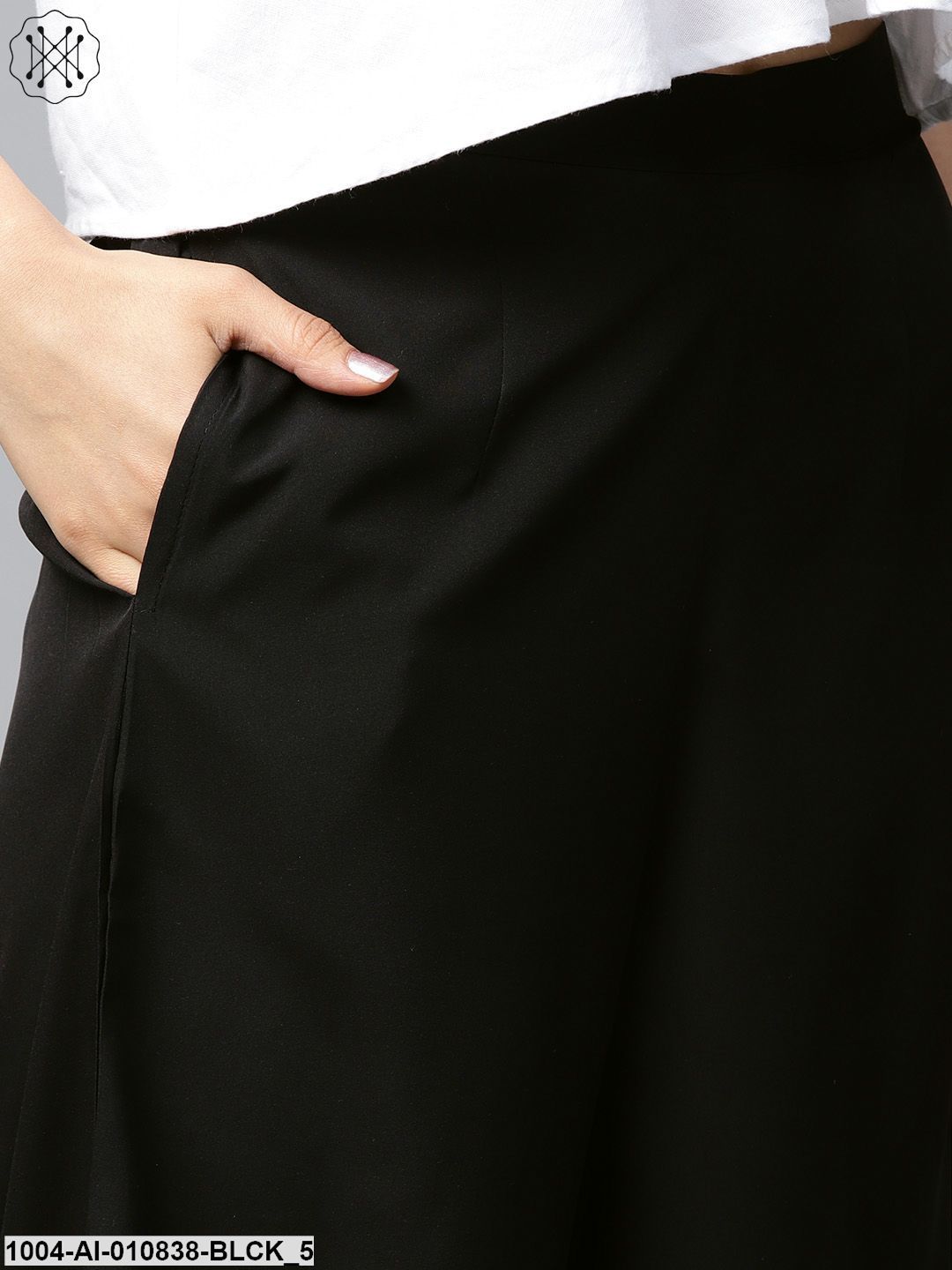 Black Solid Ankle Length Crepe Palazzo With Side Pocket