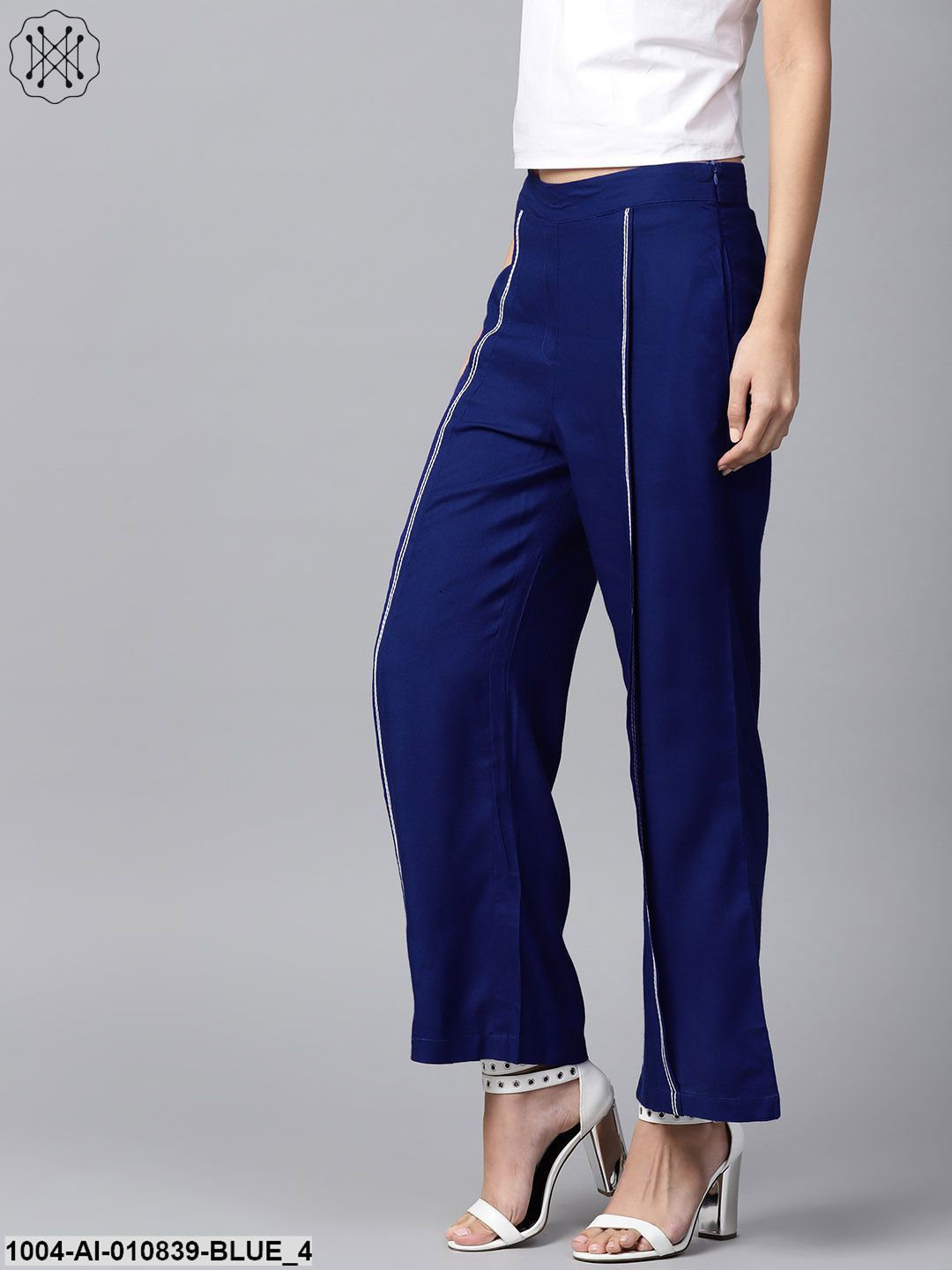 Women Blue Solid Wide Leg Palazzos