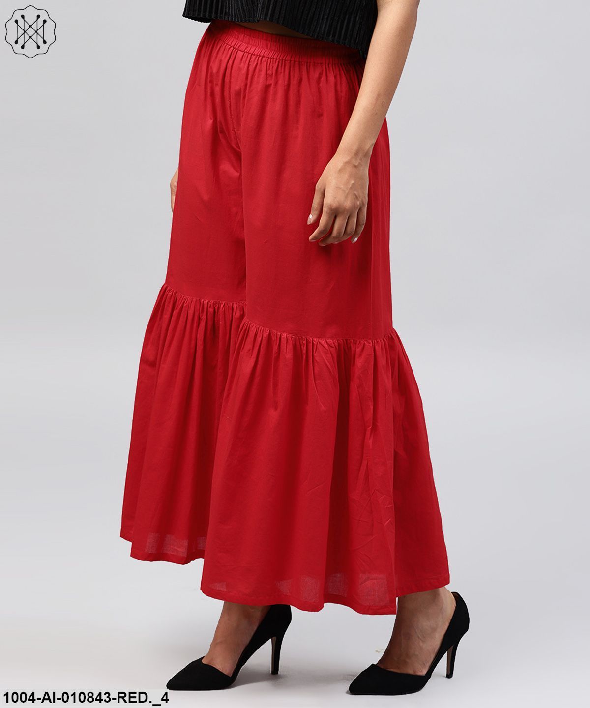 Red Cotton Ankle Length Sharara