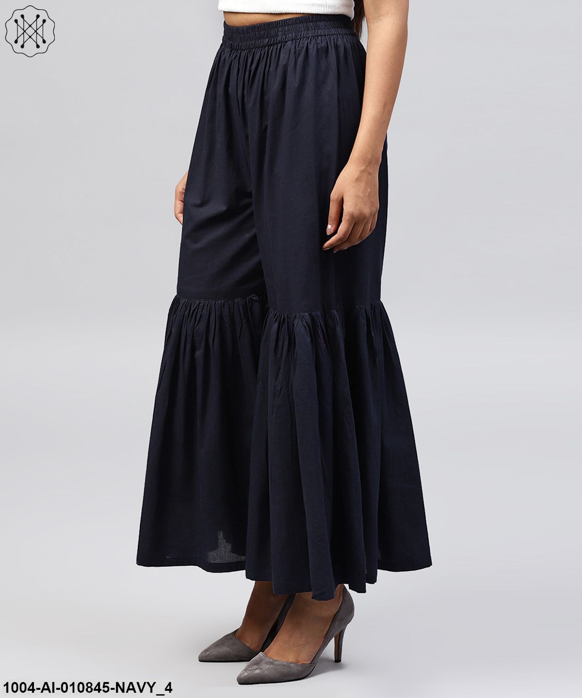 Navy Blue Cotton Ankle Length Sharara