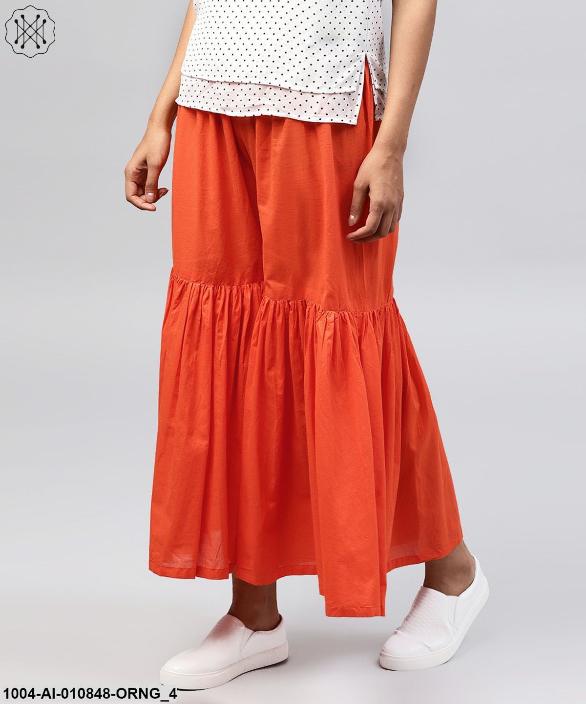 Solid Orange Cotton Ankle Length Sharara