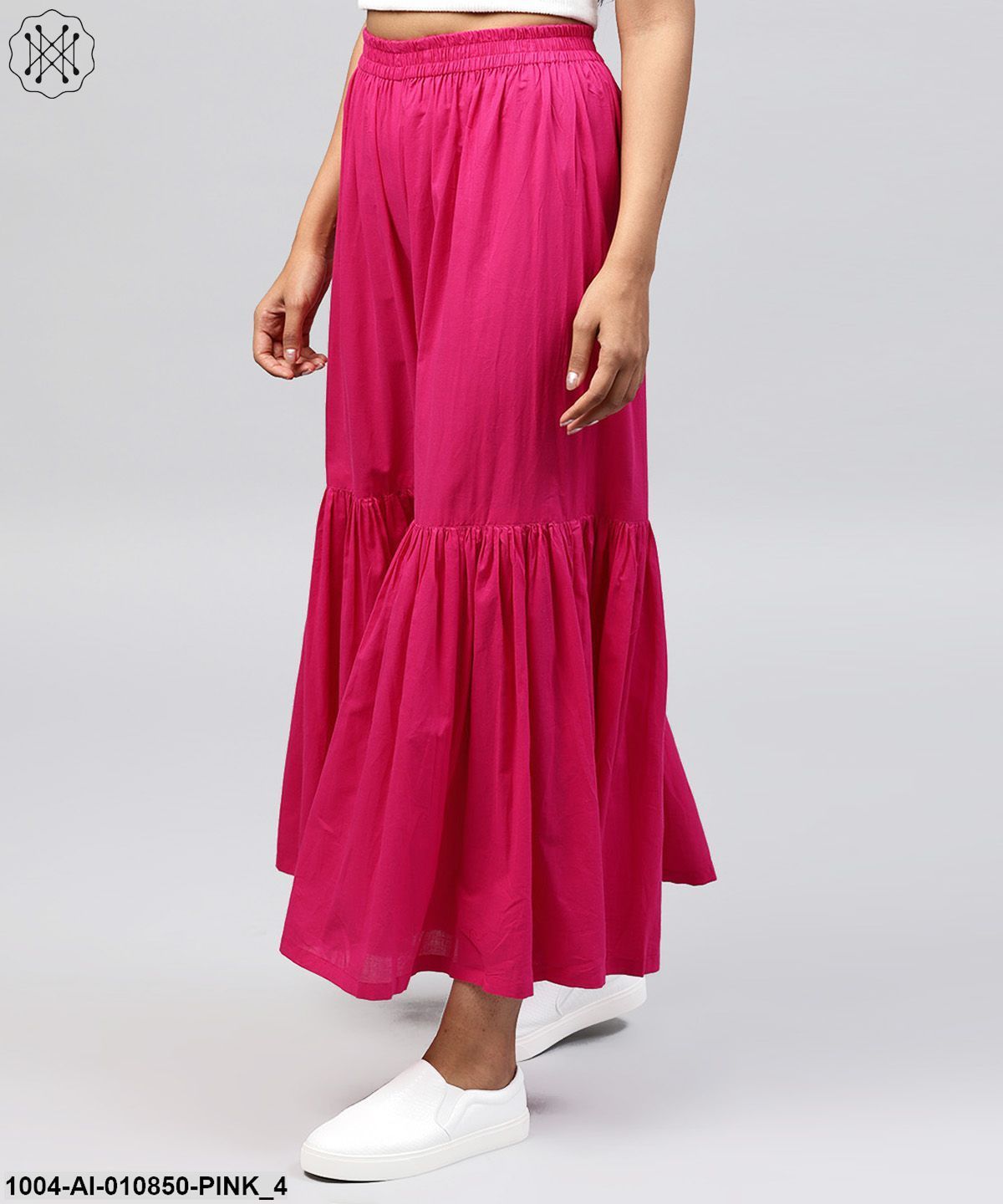 Solid Pink Cotton Ankle Length Sharara