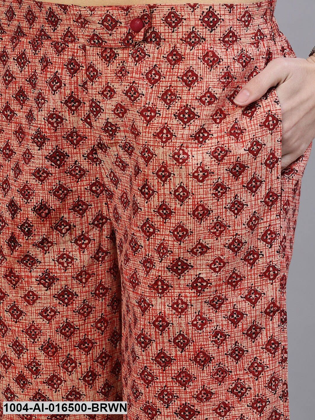 Brown Printed Cotton Palazzo