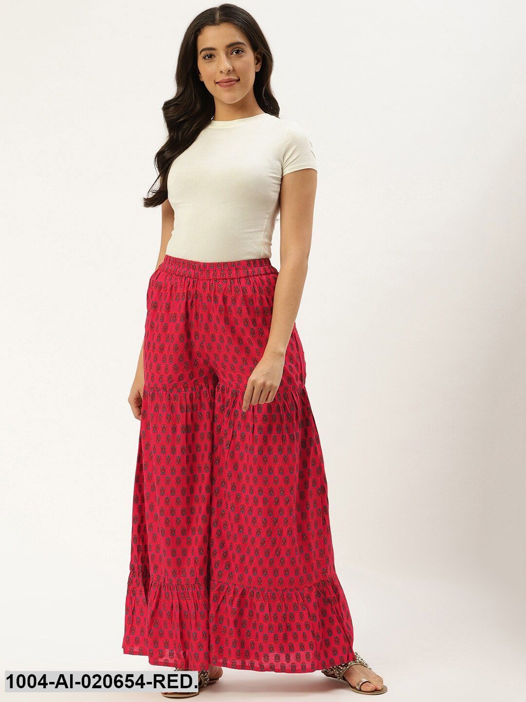 Pink & Blue Floral Print Flared Palazzos