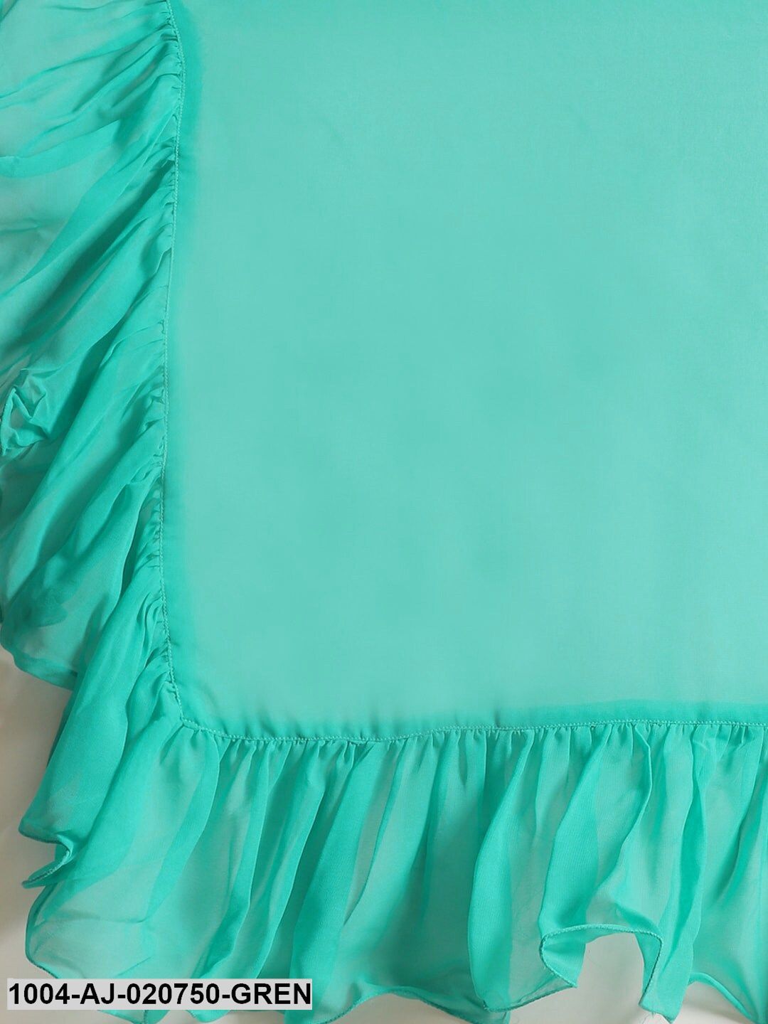 Green Solid Pure Georgette Ruffled Saree