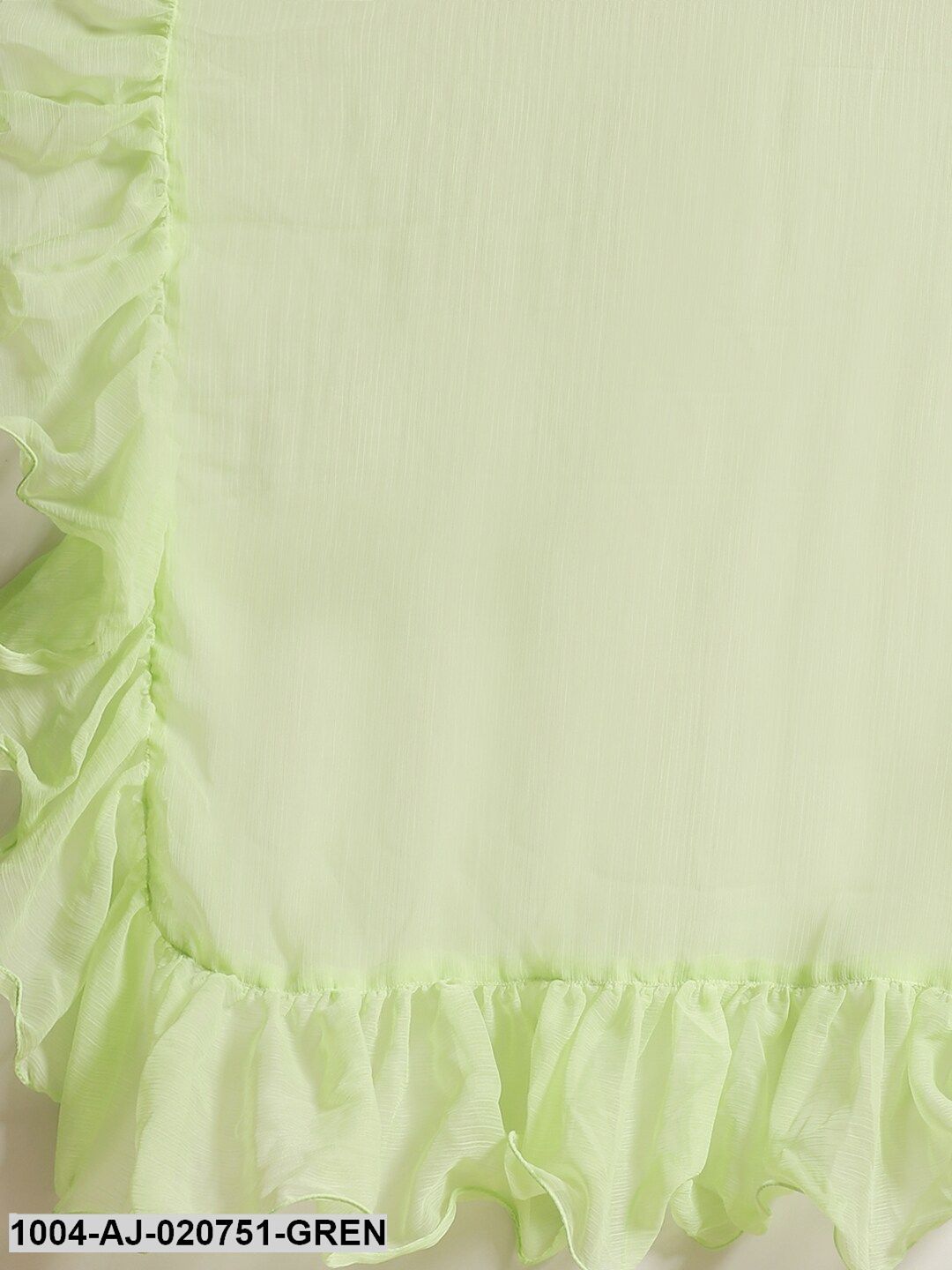 Green Solid Pure Chiffon Ruffled Saree