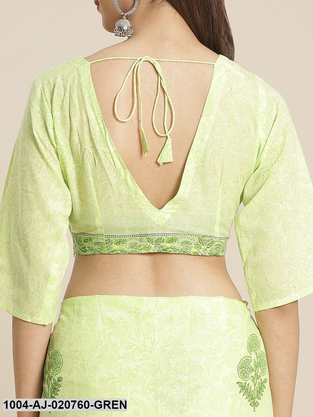 Green Printed Pure Cotton Saree