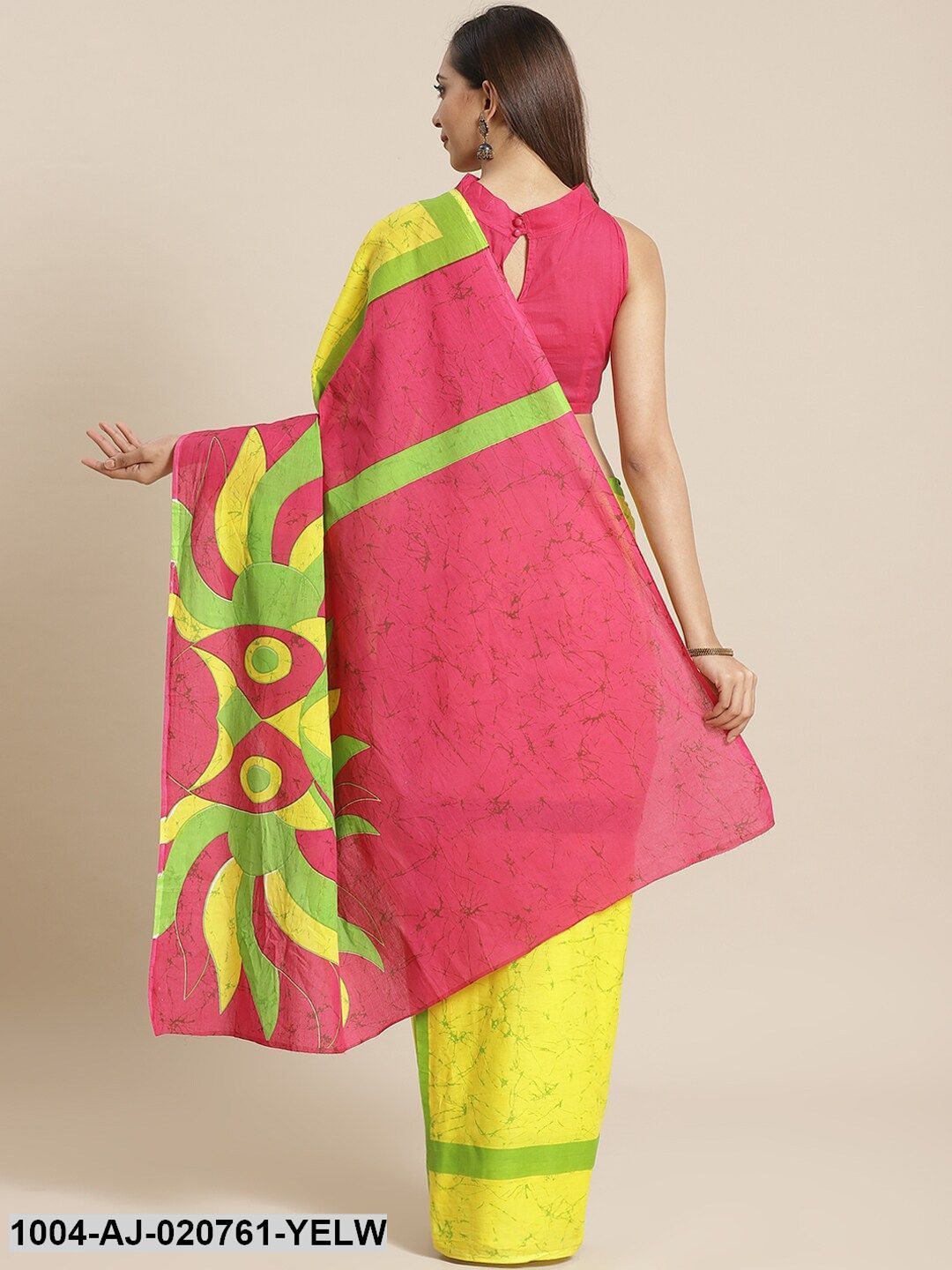Yellow & Green Pure Cotton Printed Saree