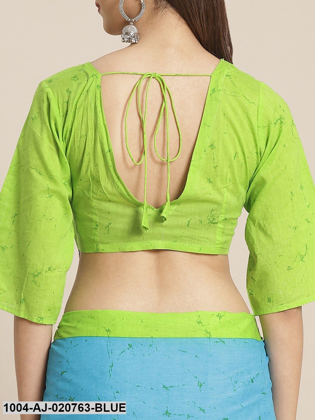 Blue & Green Pure Cotton Printed Saree