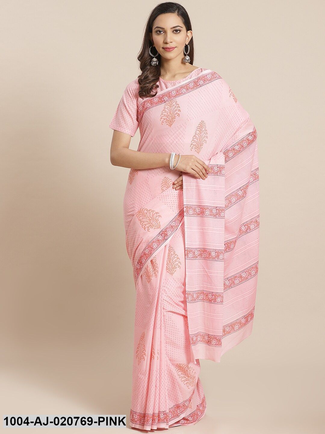 Pink Printed Pure Cotton Saree