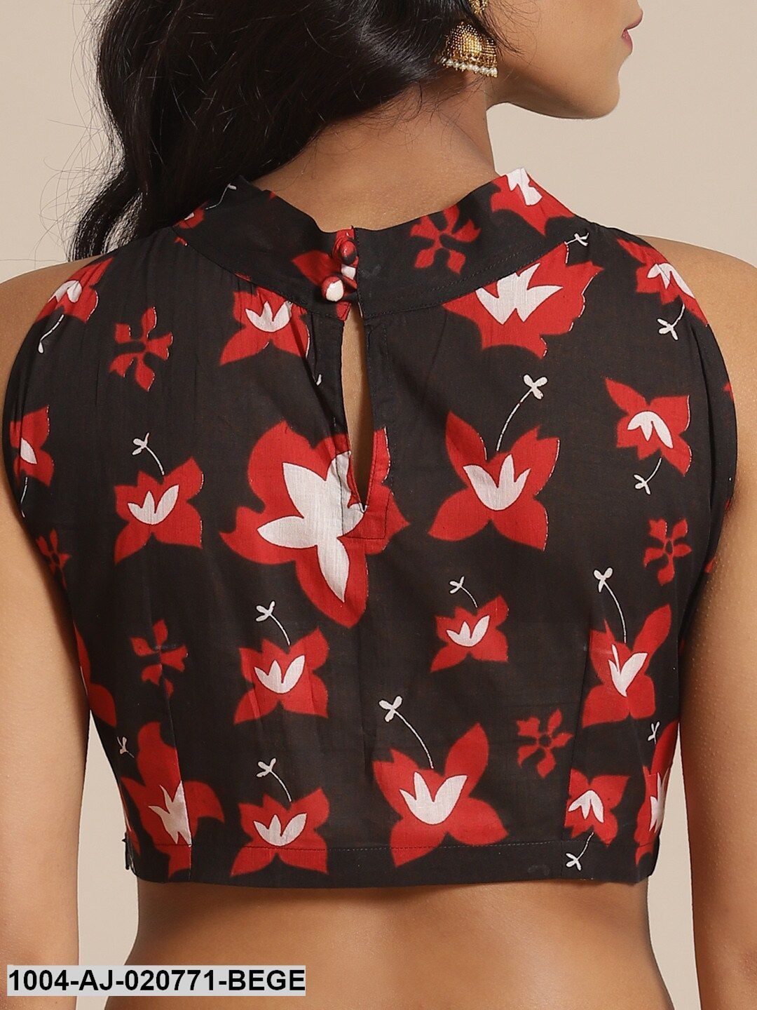 Beige & Red Pure Cotton Printed Half & Half Saree